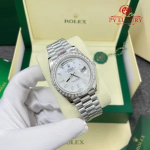 Rolex Day-Date 228396TBR Custom MOP Dial Baguette Moissanite Bezel GMF V3 Best Replica 40mm