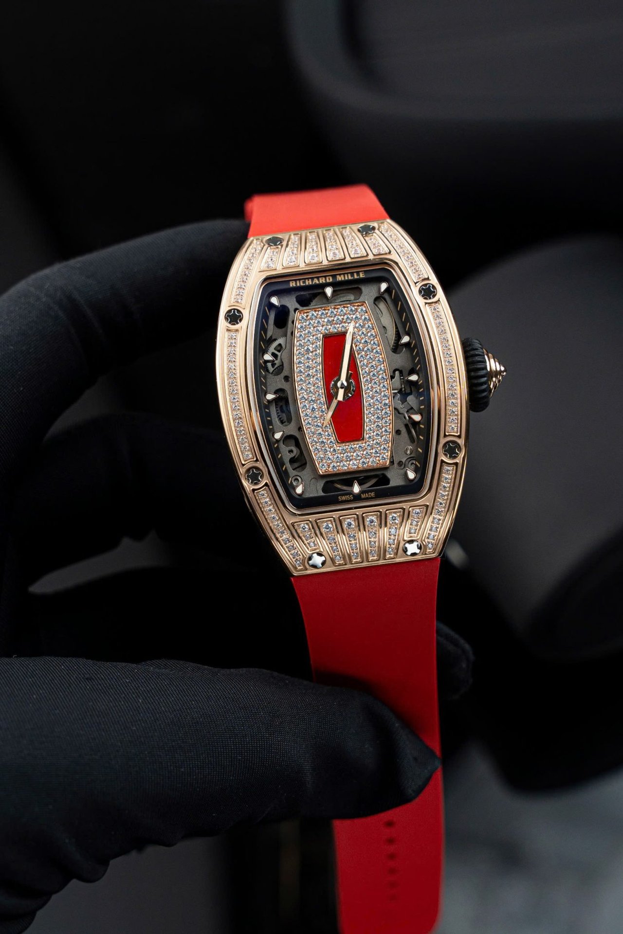 Richard Mille RM07-01 Lady Rose Gold Diamonds Jasper Dial Rubber Strap 1:1 Super Clone ZF 45.32 x 32.3mm - 图片 2