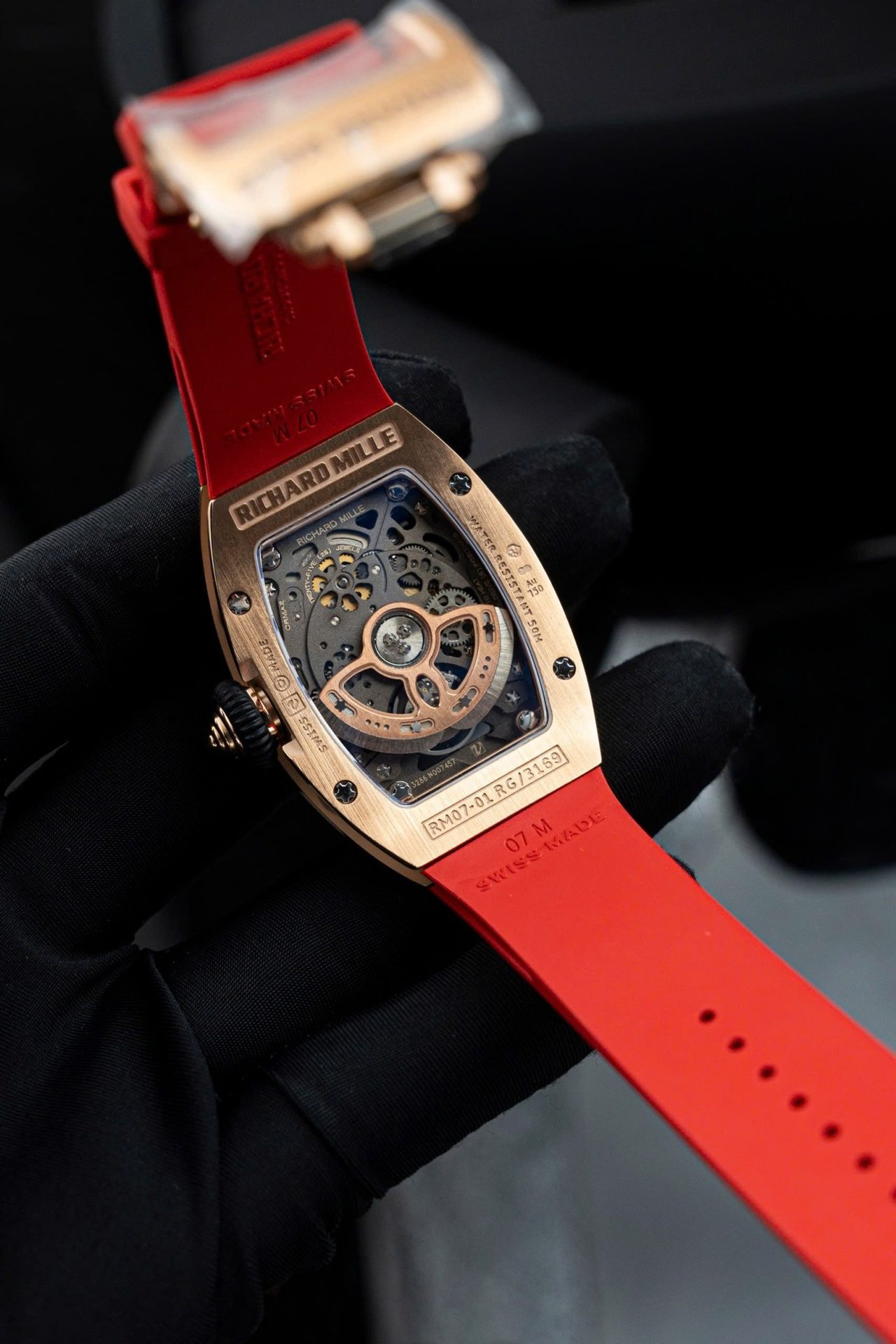 Richard Mille RM07-01 Lady Rose Gold Diamonds Jasper Dial Rubber Strap 1:1 Super Clone ZF 45.32 x 32.3mm - 图片 9