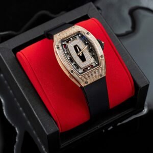 Richard Mille RM07-01 Rose Gold Diamonds Onyz Dial Rubber Strap 1:1 Super Clone ZF 45.32 x 32.3mm