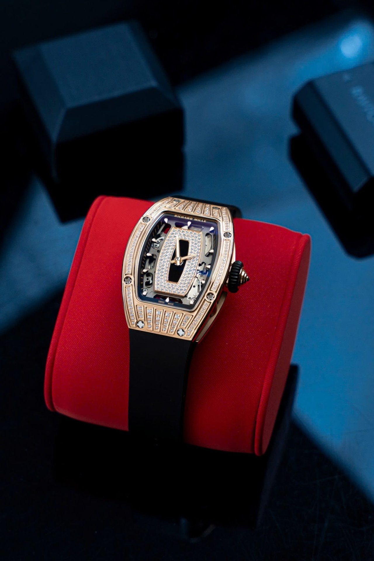 Richard Mille RM07-01 Rose Gold Diamonds Onyz Dial Rubber Strap 1:1 Super Clone ZF 45.32 x 32.3mm - 图片 2