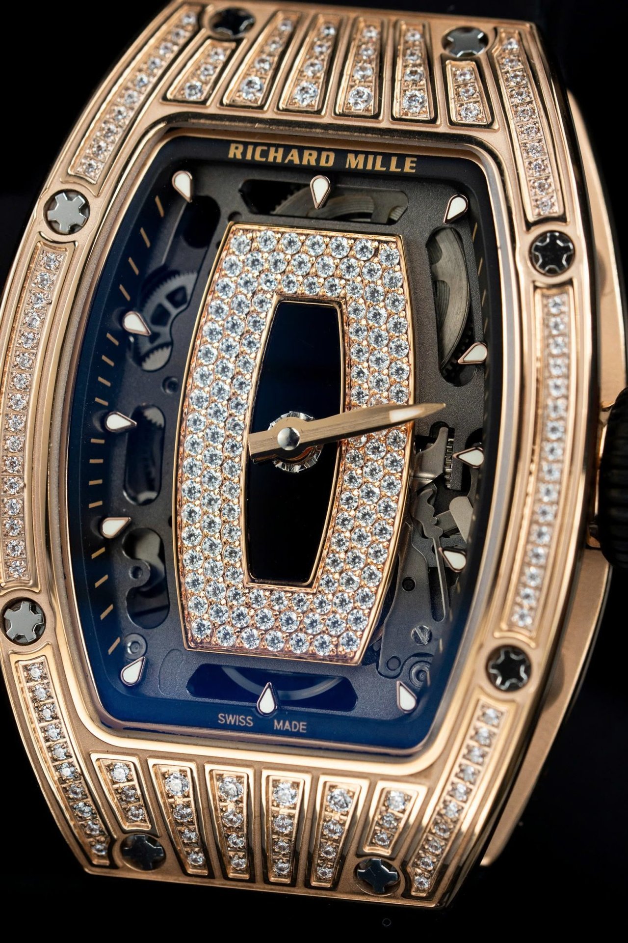 Richard Mille RM07-01 Rose Gold Diamonds Onyz Dial Rubber Strap 1:1 Super Clone ZF 45.32 x 32.3mm - 图片 4