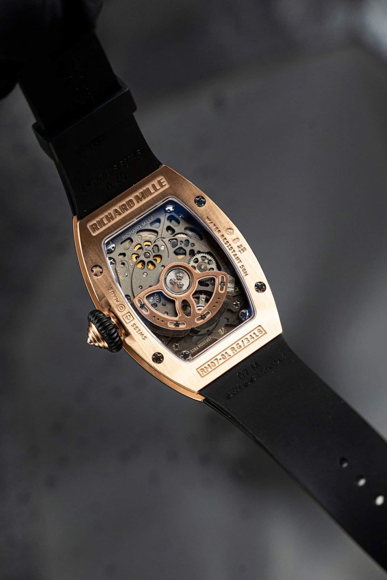 Richard Mille RM07-01 Rose Gold Diamonds Onyz Dial Rubber Strap 1:1 Super Clone ZF 45.32 x 32.3mm - 图片 7