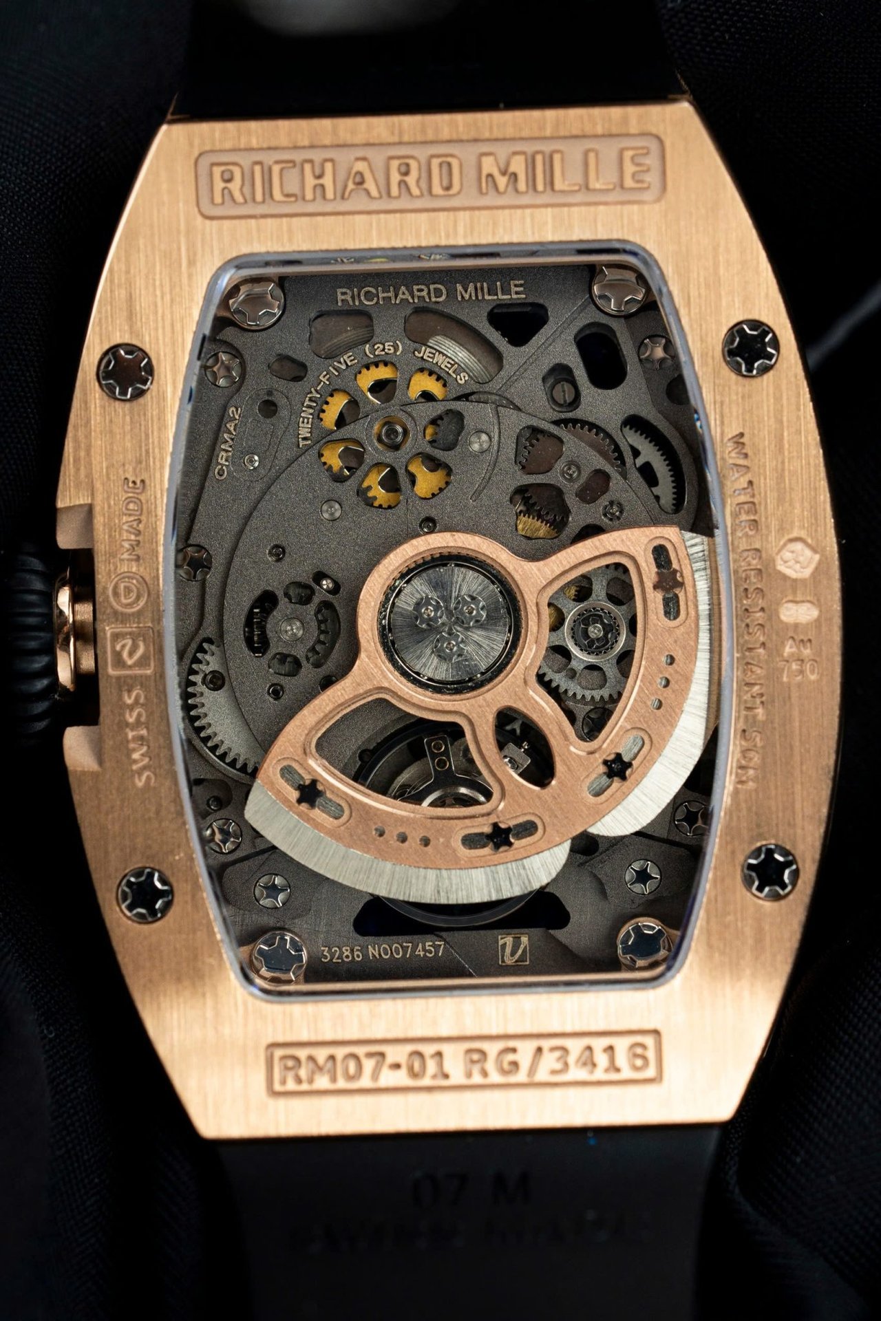 Richard Mille RM07-01 Rose Gold Diamonds Onyz Dial Rubber Strap 1:1 Super Clone ZF 45.32 x 32.3mm - 图片 8