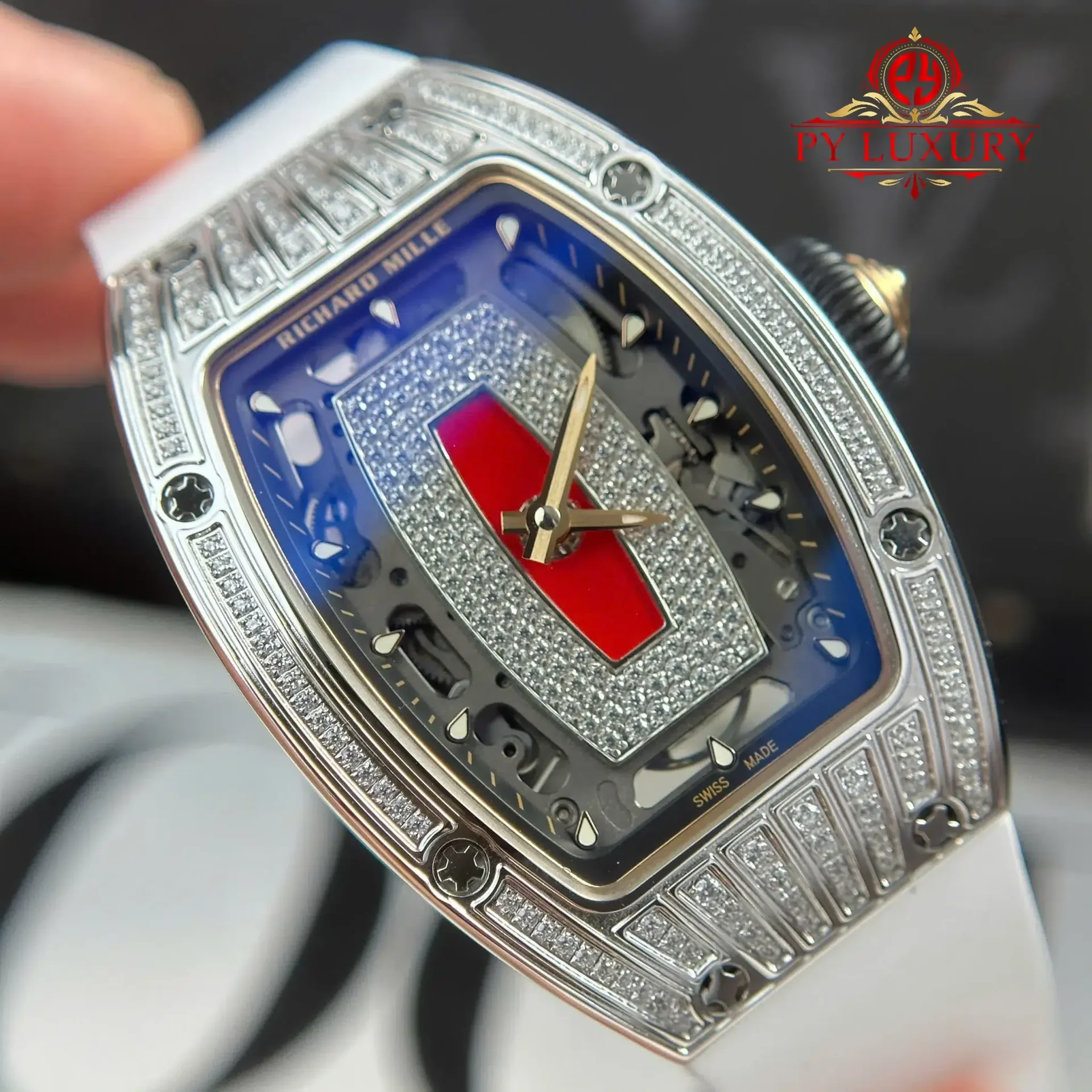 Richard Mille RM07-01 Lady Diamonds Red Lip White Rubber Strap 1:1 Super Clone ZF 45.32 x 32.3mm - 图片 2