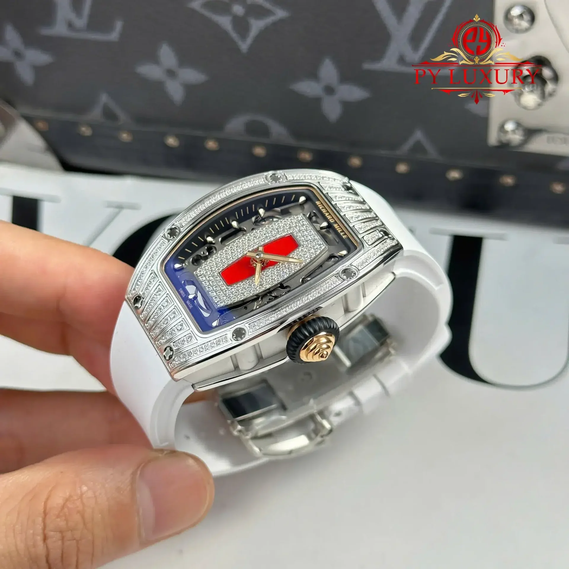 Richard Mille RM07-01 Lady Diamonds Red Lip White Rubber Strap 1:1 Super Clone ZF 45.32 x 32.3mm - 图片 3