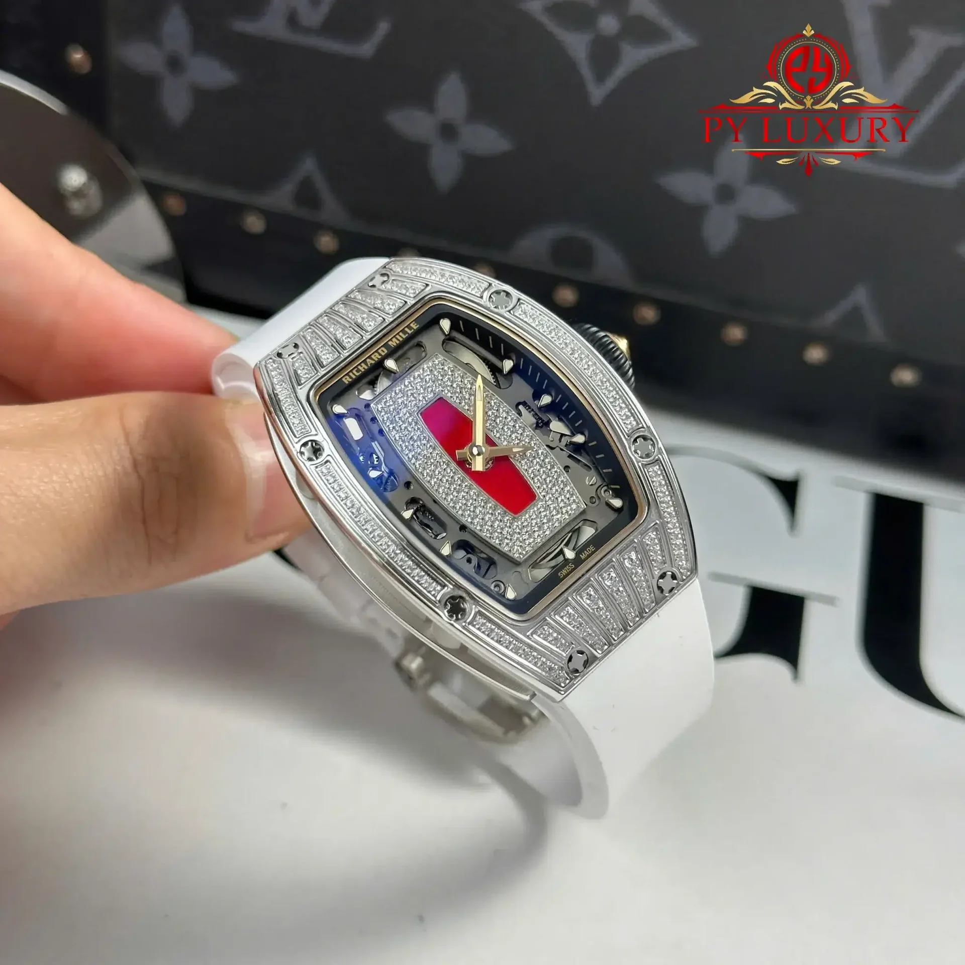 Richard Mille RM07-01 Lady Diamonds Red Lip White Rubber Strap 1:1 Super Clone ZF 45.32 x 32.3mm - 图片 4