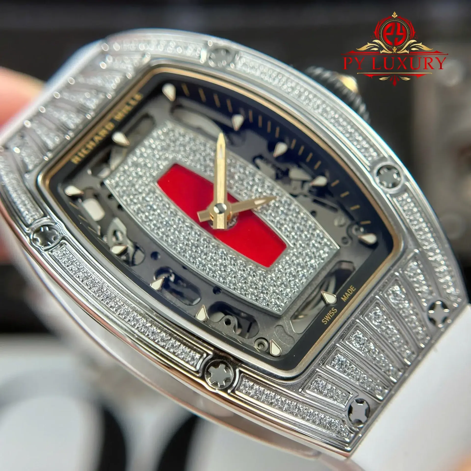 Richard Mille RM07-01 Lady Diamonds Red Lip White Rubber Strap 1:1 Super Clone ZF 45.32 x 32.3mm - 图片 5
