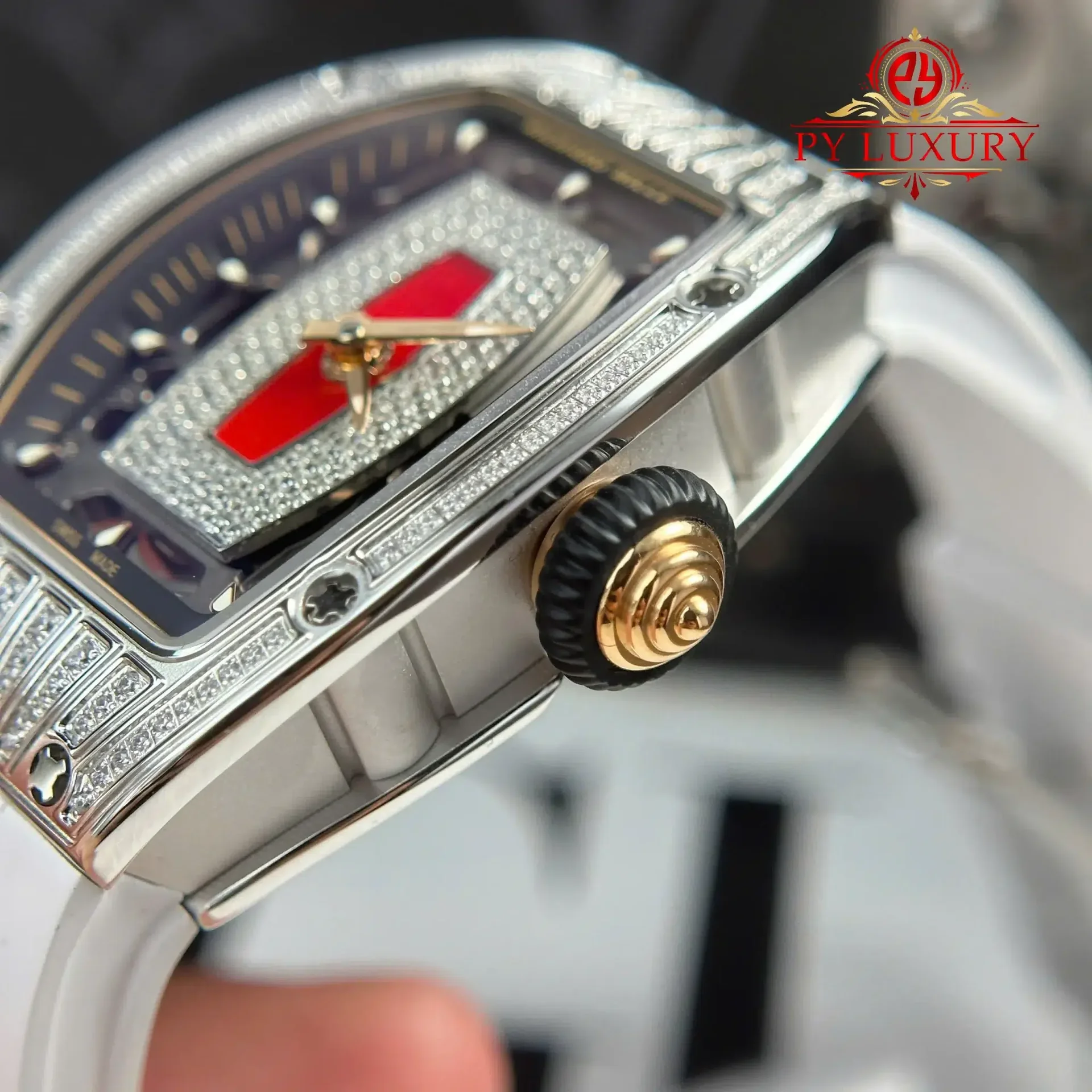 Richard Mille RM07-01 Lady Diamonds Red Lip White Rubber Strap 1:1 Super Clone ZF 45.32 x 32.3mm - 图片 6