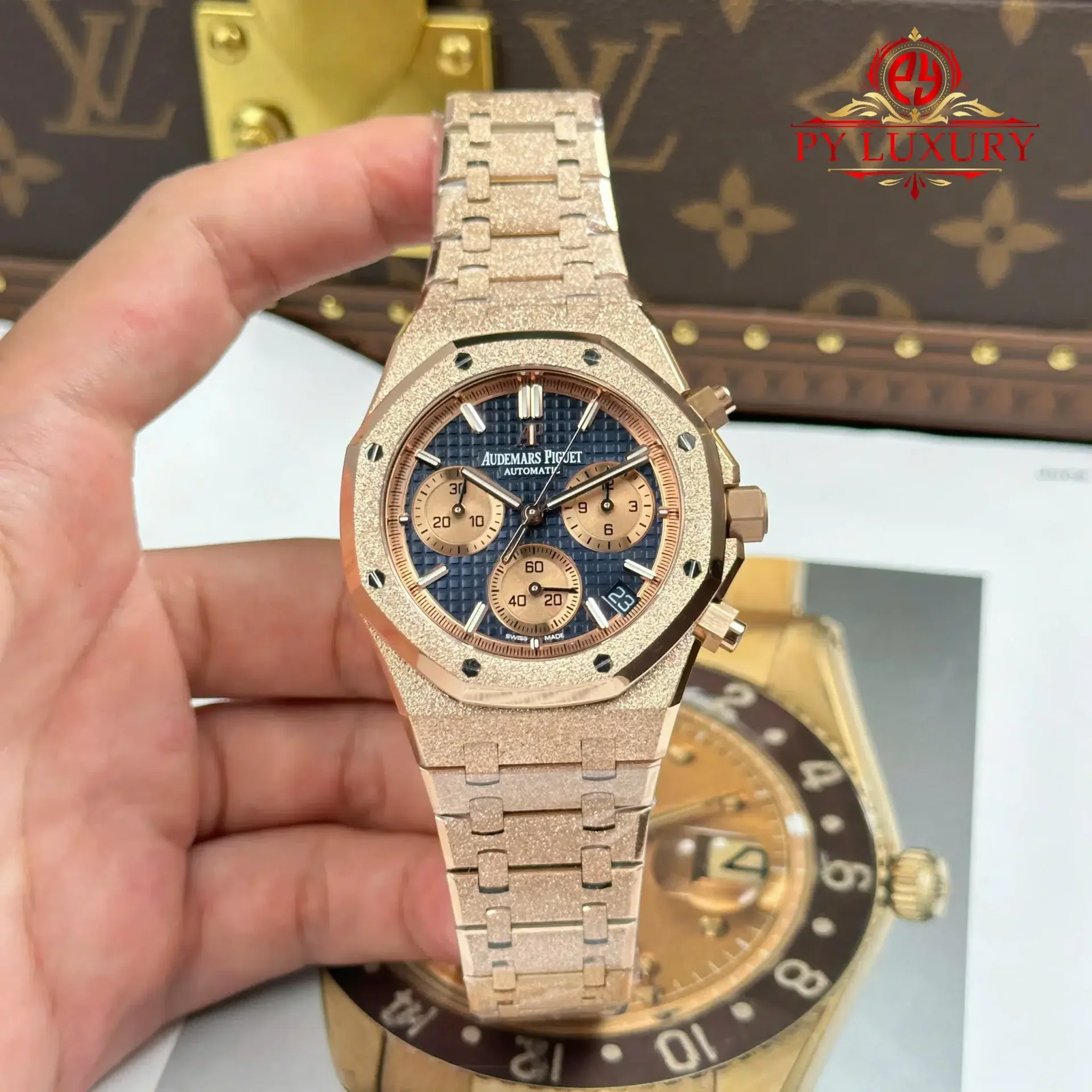 Audemars Piguet Royal Oak Chronograph 26239OR Frosted Rose Gold Blue Dial 1:1 Best Replica APSF 41mm