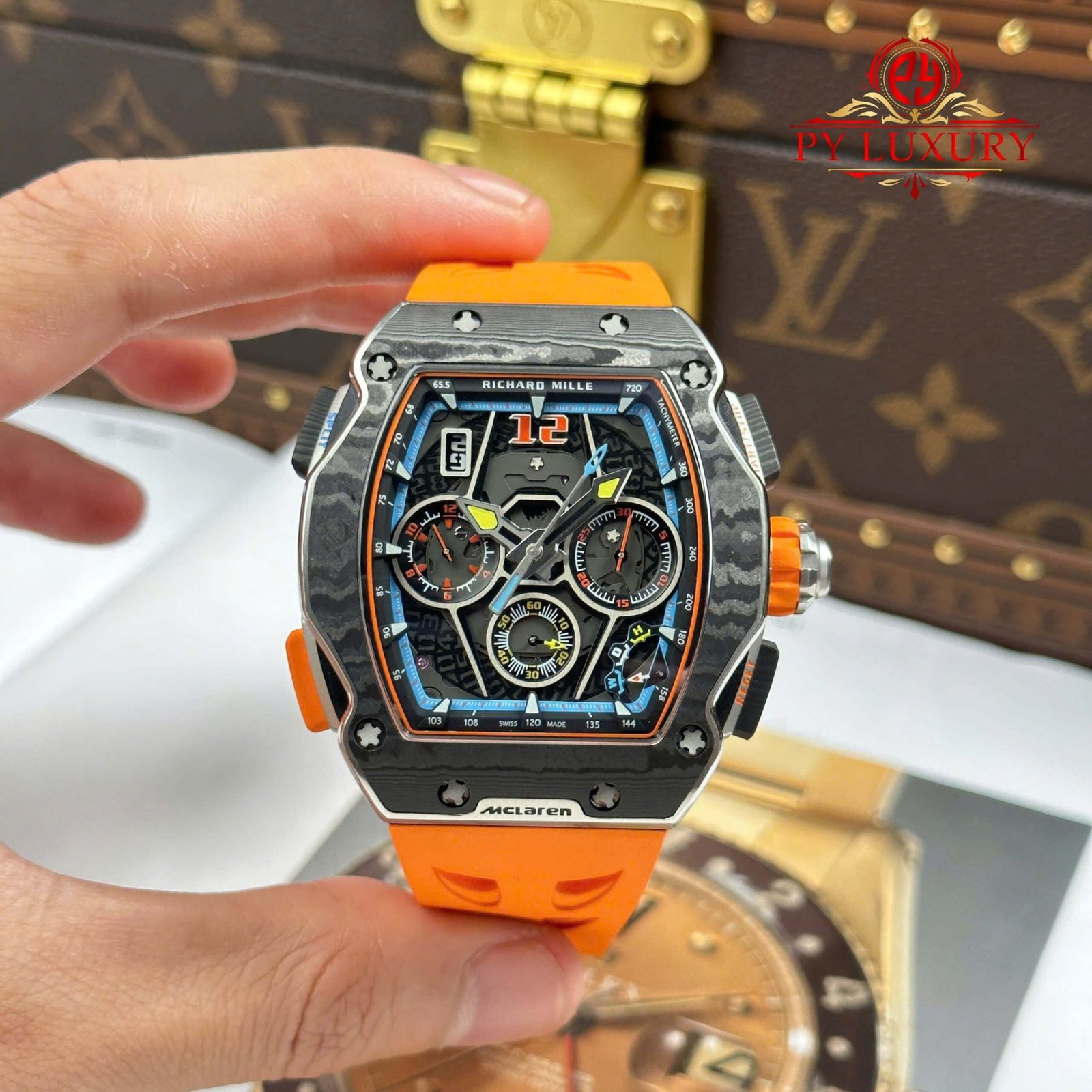 Richard Mille RM65-01 McLaren Chronograph Carbon Fiber Skeleton Dial Rubber Strap Best Replica 44.5mm x 49.9mm - 图片 2