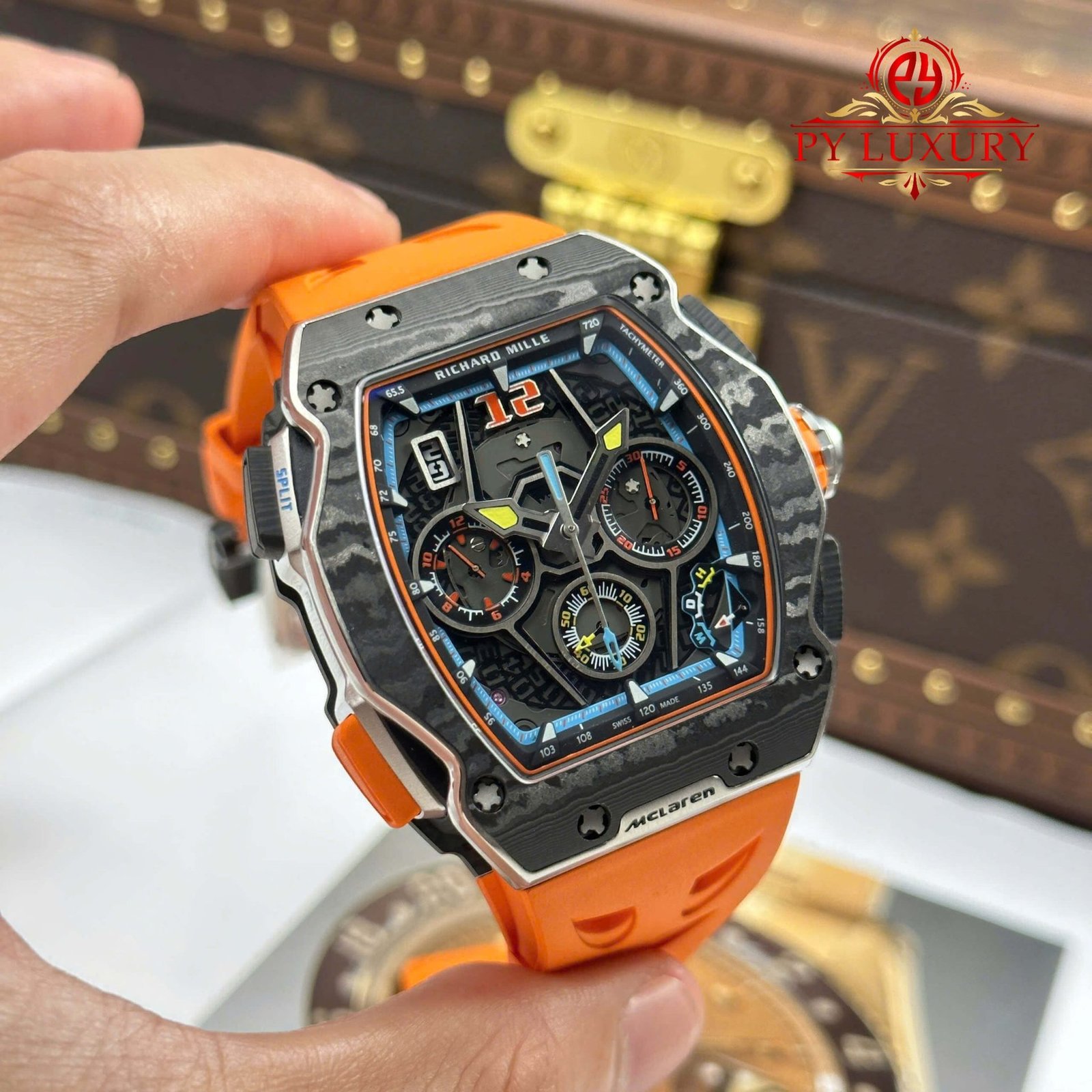 Richard Mille RM65-01 McLaren Chronograph Carbon Fiber Skeleton Dial Rubber Strap Best Replica 44.5mm x 49.9mm - 图片 3
