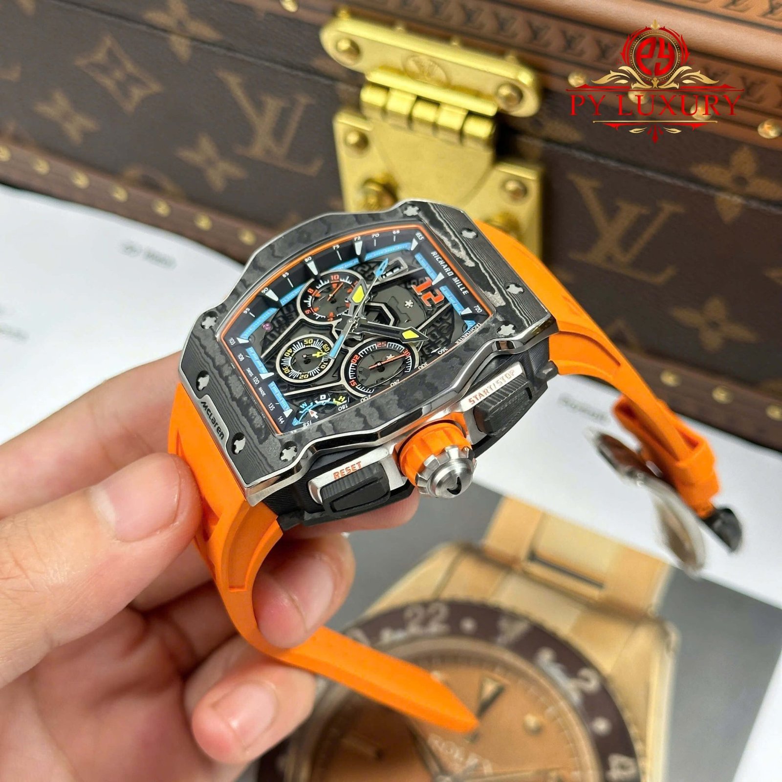 Richard Mille RM65-01 McLaren Chronograph Carbon Fiber Skeleton Dial Rubber Strap Best Replica 44.5mm x 49.9mm - 图片 4