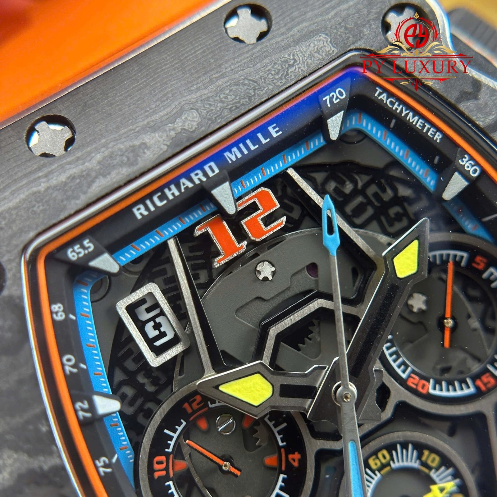 Richard Mille RM65-01 McLaren Chronograph Carbon Fiber Skeleton Dial Rubber Strap Best Replica 44.5mm x 49.9mm - 图片 6