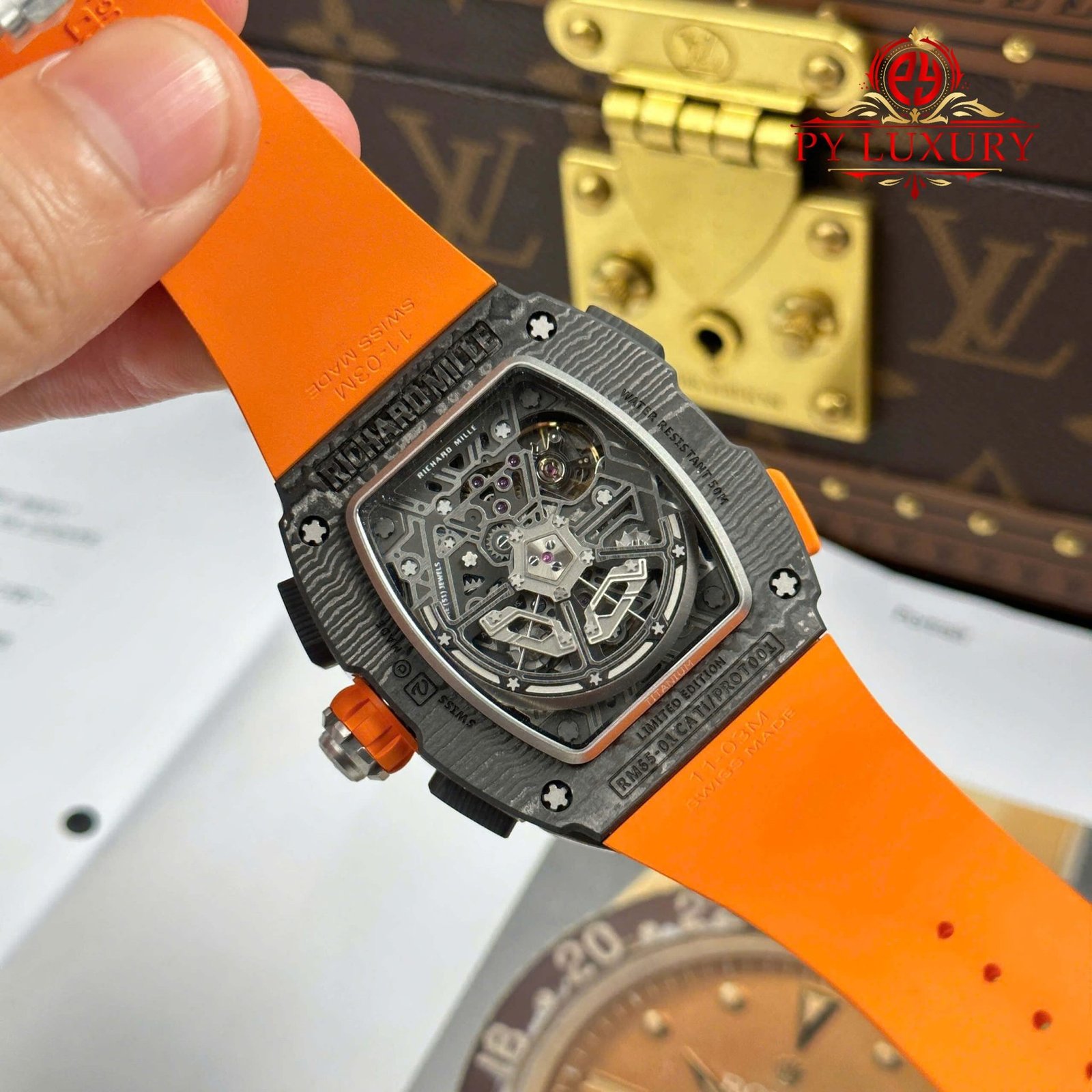 Richard Mille RM65-01 McLaren Chronograph Carbon Fiber Skeleton Dial Rubber Strap Best Replica 44.5mm x 49.9mm - 图片 9
