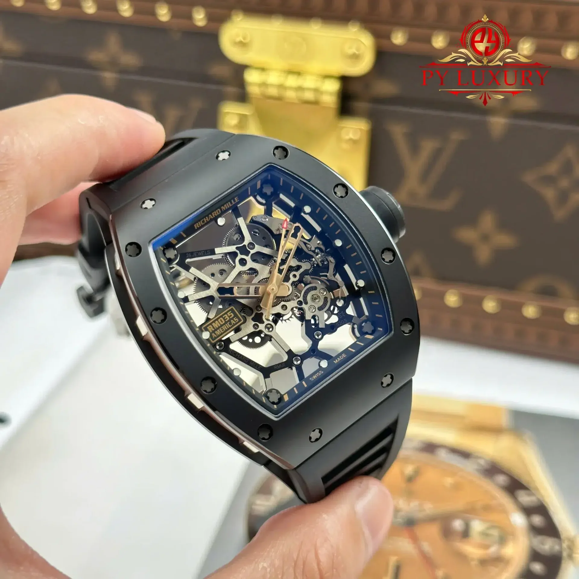 Richard Mille RM035 Black Toro Ceramic & Rose Gold Skeleton Dial Rubber Strap Best Replica 1:1 ZF Factory 39.7mm x 48mm - 图片 4