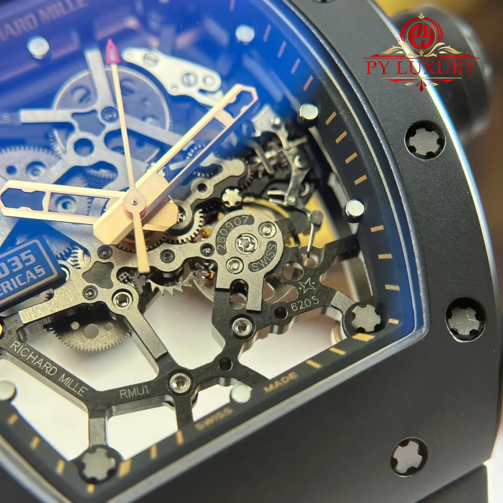 Richard Mille RM035 Black Toro Ceramic & Rose Gold Skeleton Dial Rubber Strap Best Replica 1:1 ZF Factory 39.7mm x 48mm - 图片 7