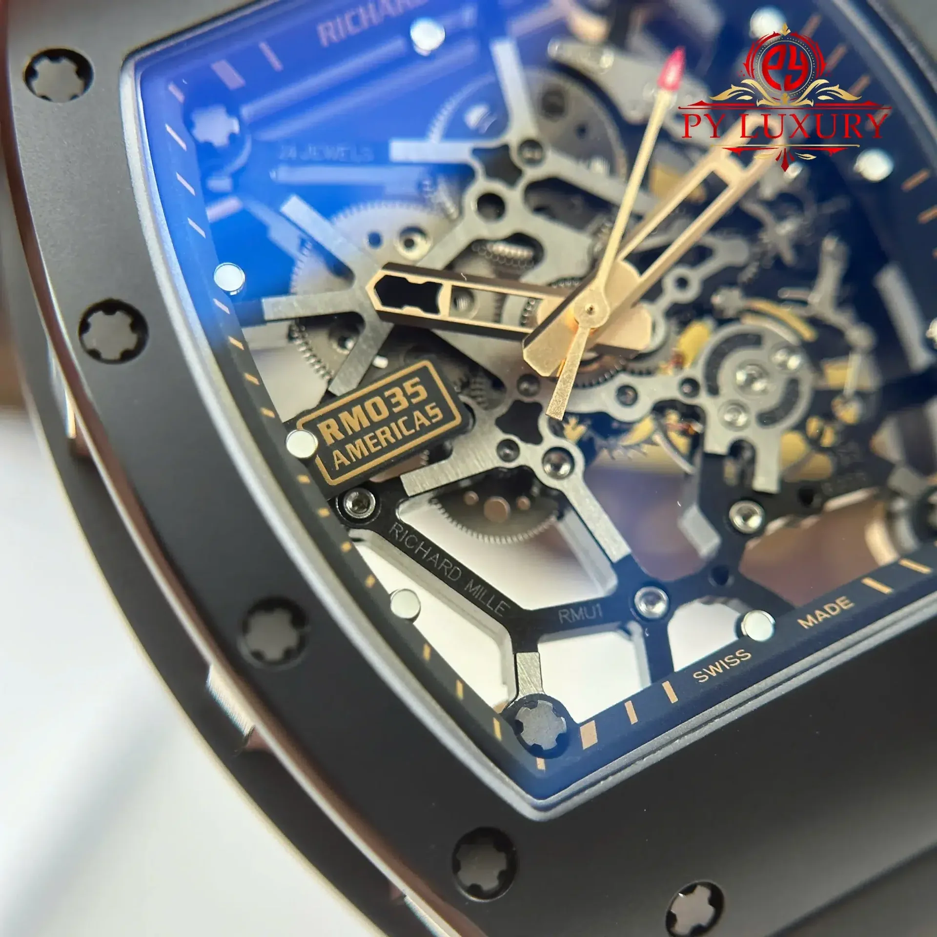 Richard Mille RM035 Black Toro Ceramic & Rose Gold Skeleton Dial Rubber Strap Best Replica 1:1 ZF Factory 39.7mm x 48mm - 图片 8
