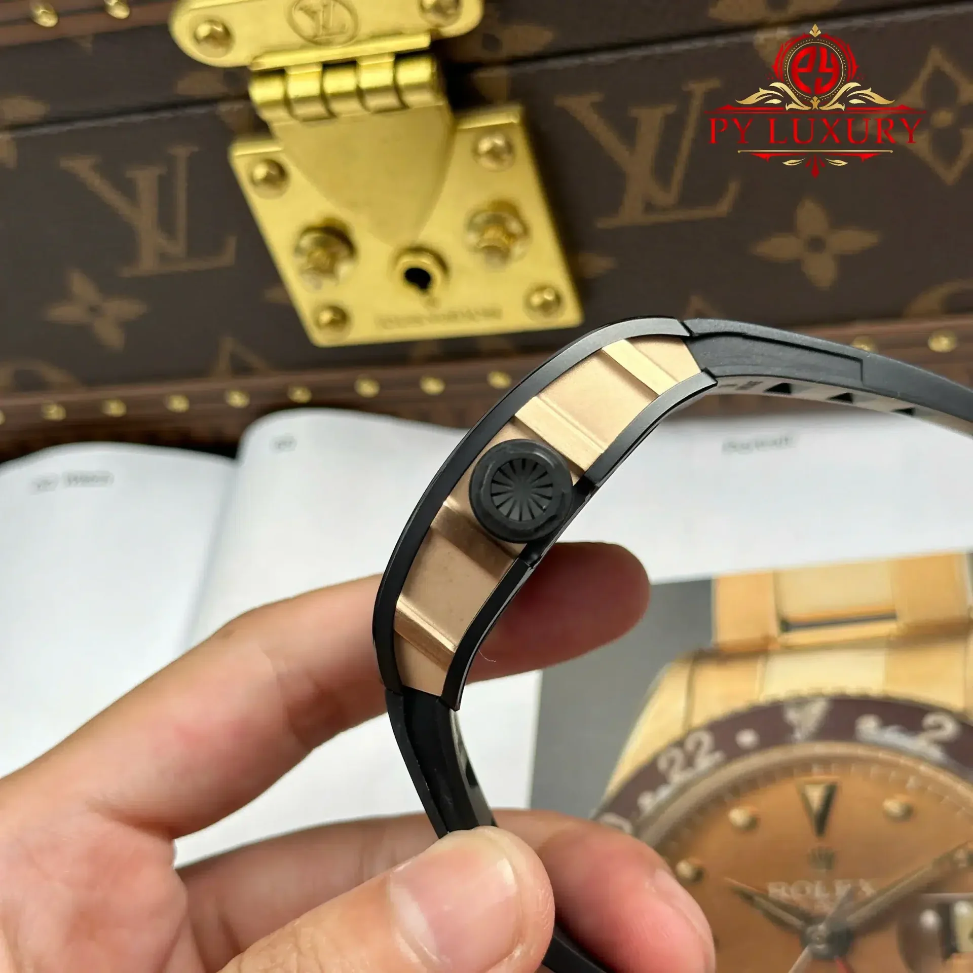 Richard Mille RM035 Black Toro Ceramic & Rose Gold Skeleton Dial Rubber Strap Best Replica 1:1 ZF Factory 39.7mm x 48mm - 图片 10