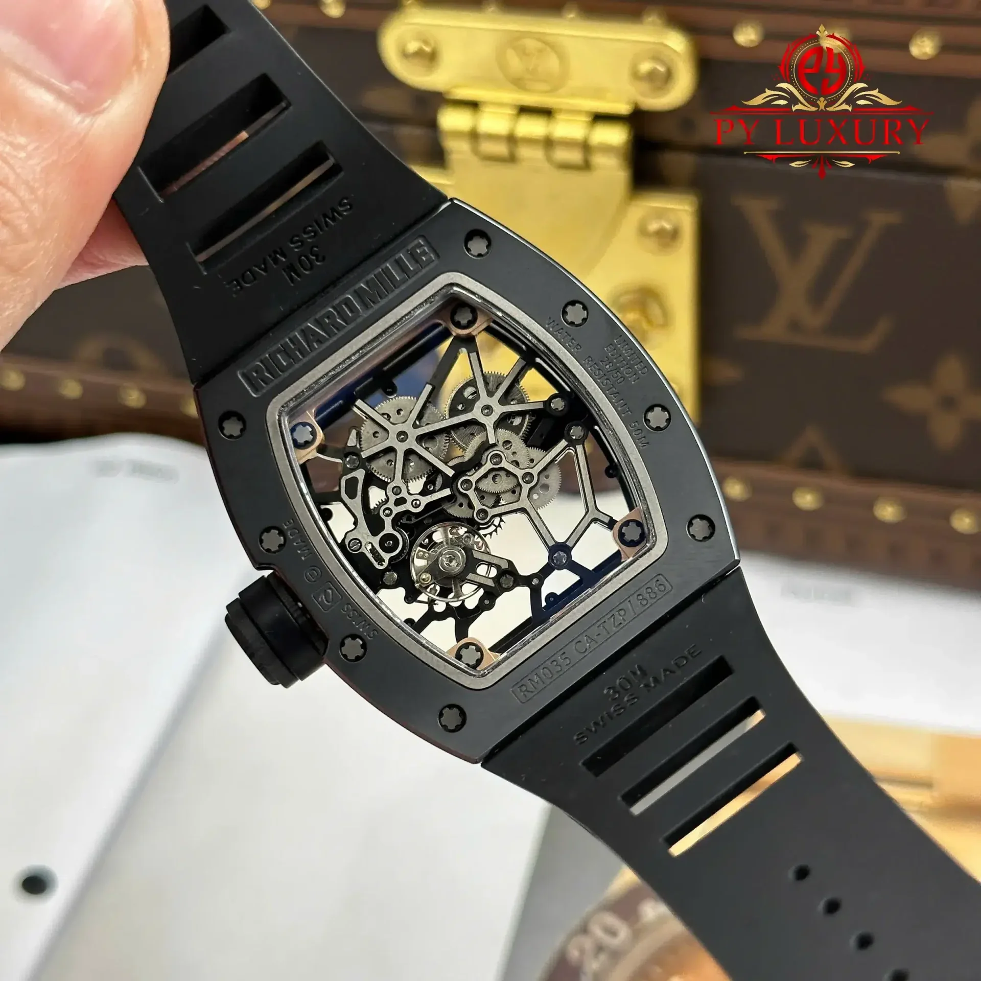 Richard Mille RM035 Black Toro Ceramic & Rose Gold Skeleton Dial Rubber Strap Best Replica 1:1 ZF Factory 39.7mm x 48mm - 图片 11