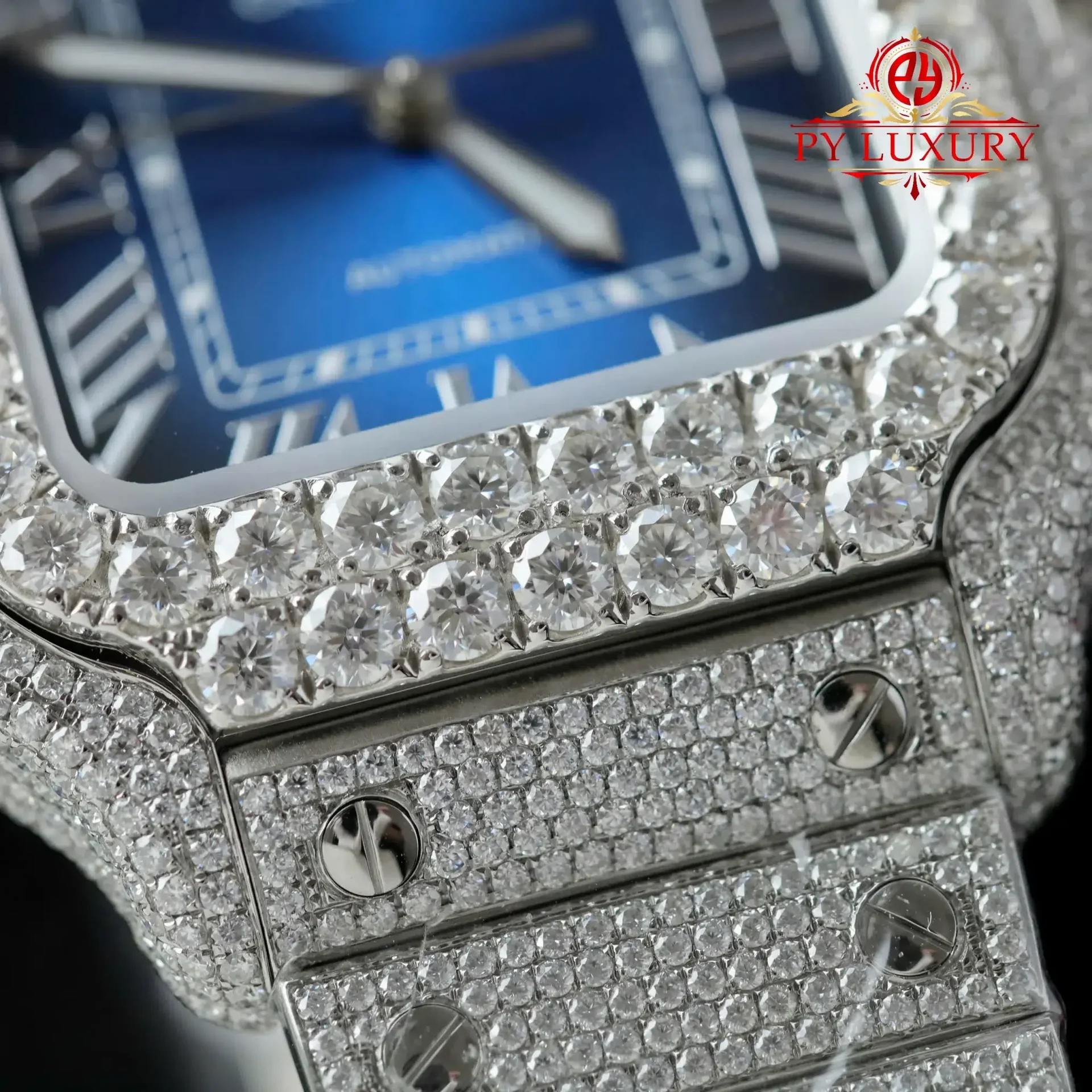 Cartier Santos Large ModelBlue Dial Iced Out Moissanite Best Replica 39.8mm - 图片 6