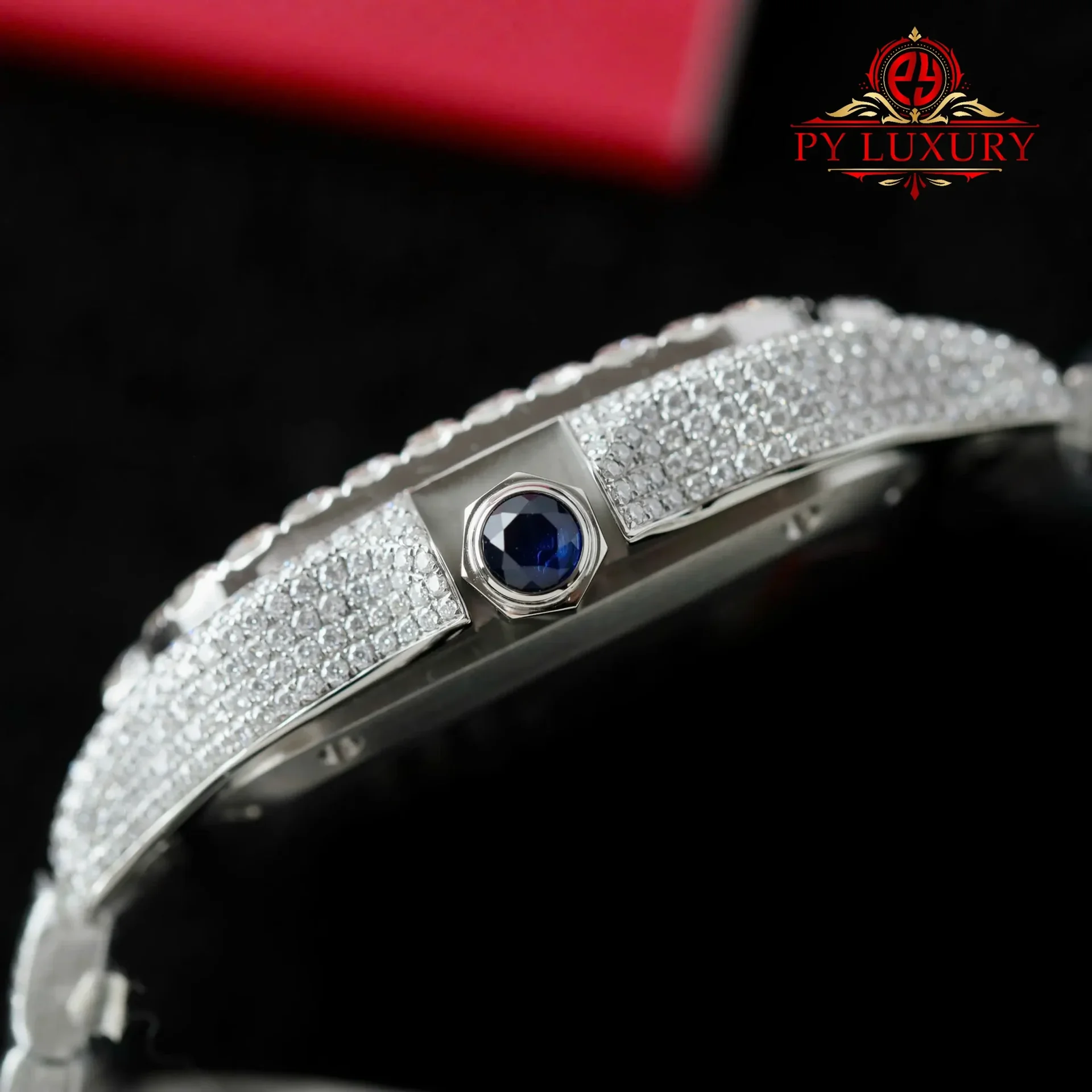 Cartier Santos Large ModelBlue Dial Iced Out Moissanite Best Replica 39.8mm - 图片 8