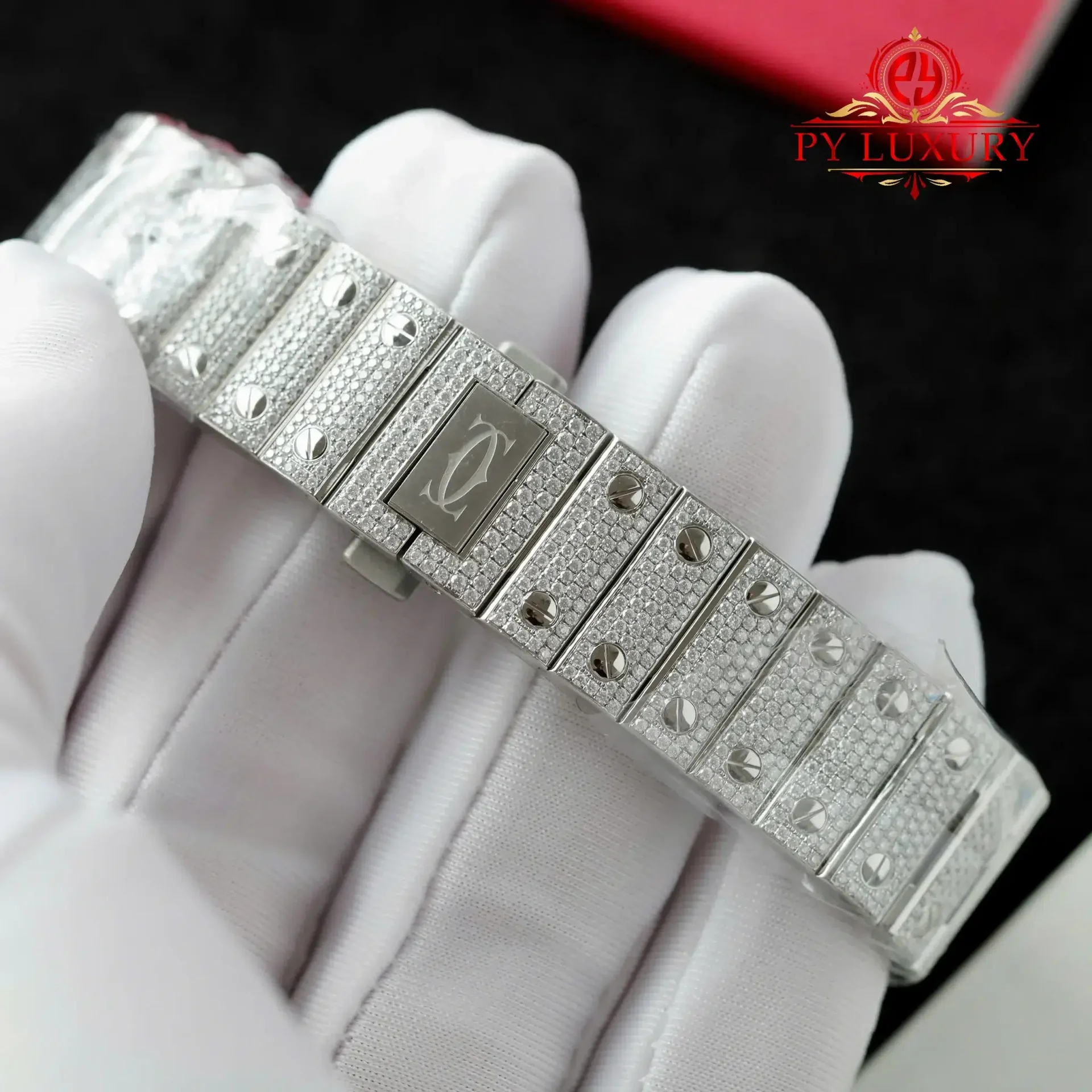 Cartier Santos Large ModelBlue Dial Iced Out Moissanite Best Replica 39.8mm - 图片 10