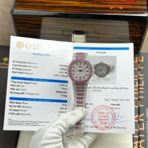Patek Philippe Ladies Natilus 7118/1452G-001 Iced Out Moissanite & Rubies Best Replica 35.2mm
