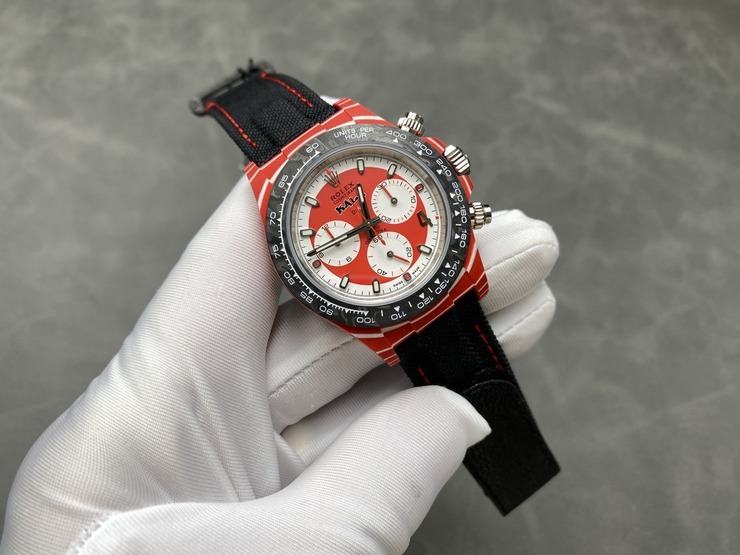 Rolex Daytona DiW x Kakha Kaladze Red & White Dial Quartz Fiber Nylon Strap Best Replica 40mm