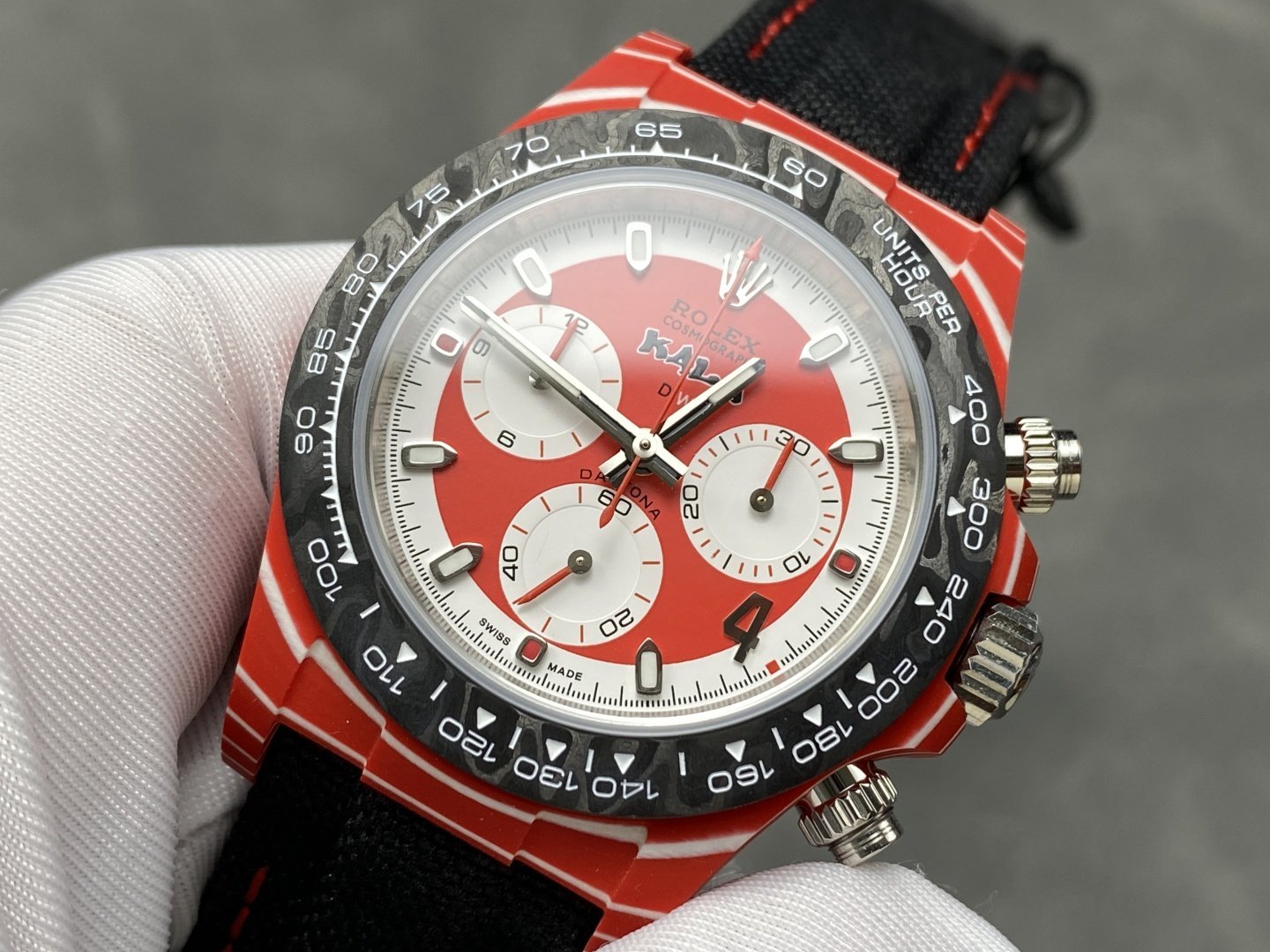 Rolex Daytona DiW x Kakha Kaladze Red & White Dial Quartz Fiber Nylon Strap Best Replica 40mm - 图片 3