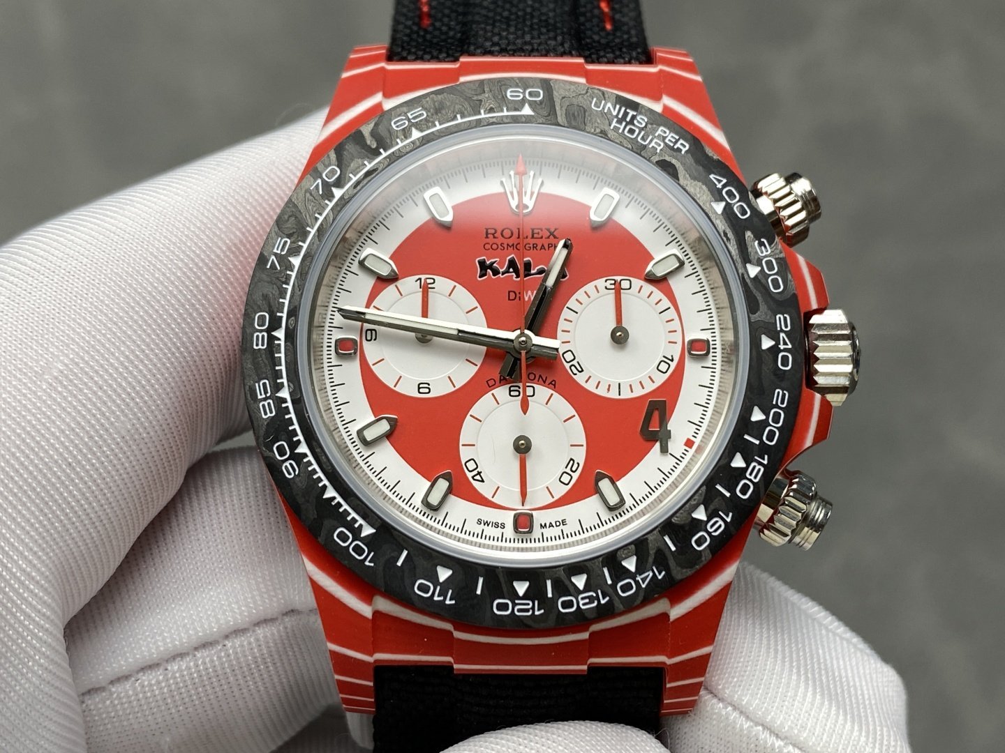 Rolex Daytona DiW x Kakha Kaladze Red & White Dial Quartz Fiber Nylon Strap Best Replica 40mm - 图片 4