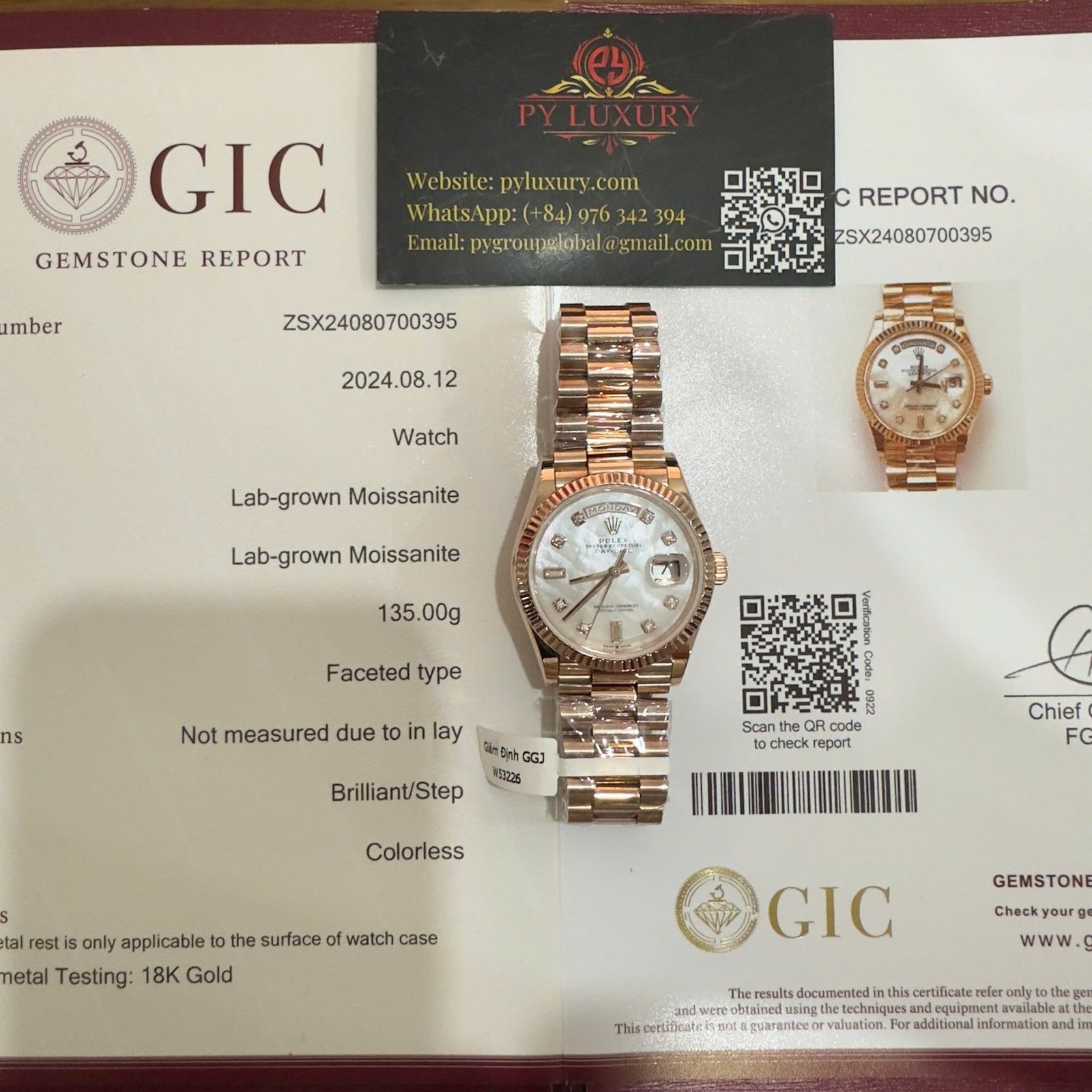 Rolex Day-Date 128235 18K Rose Gold Wrapped Custom Natural MOP Dial Moissanite Numerals Best Replica 36mm