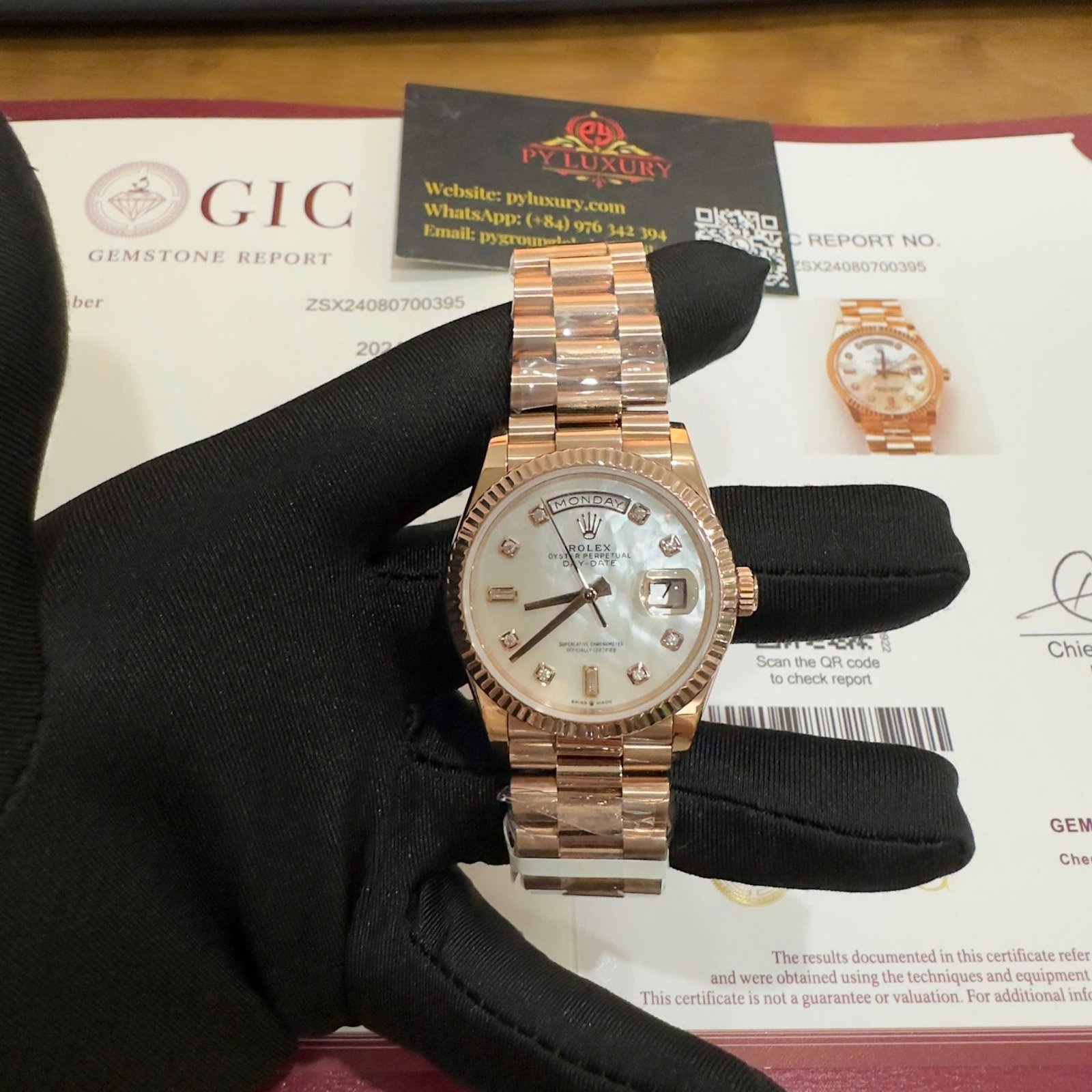 Rolex Day-Date 128235 18K Rose Gold Wrapped Custom Natural MOP Dial Moissanite Numerals Best Replica 36mm - 图片 2