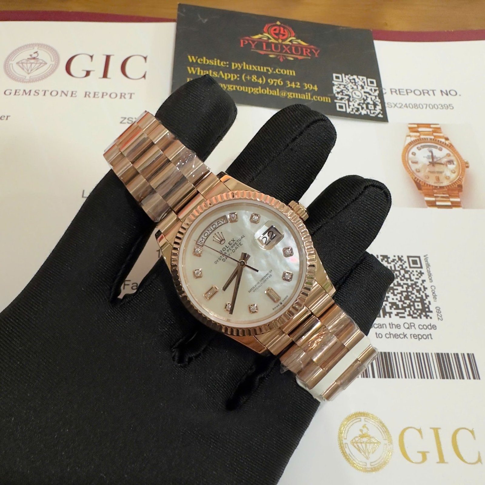 Rolex Day-Date 128235 18K Rose Gold Wrapped Custom Natural MOP Dial Moissanite Numerals Best Replica 36mm - 图片 3