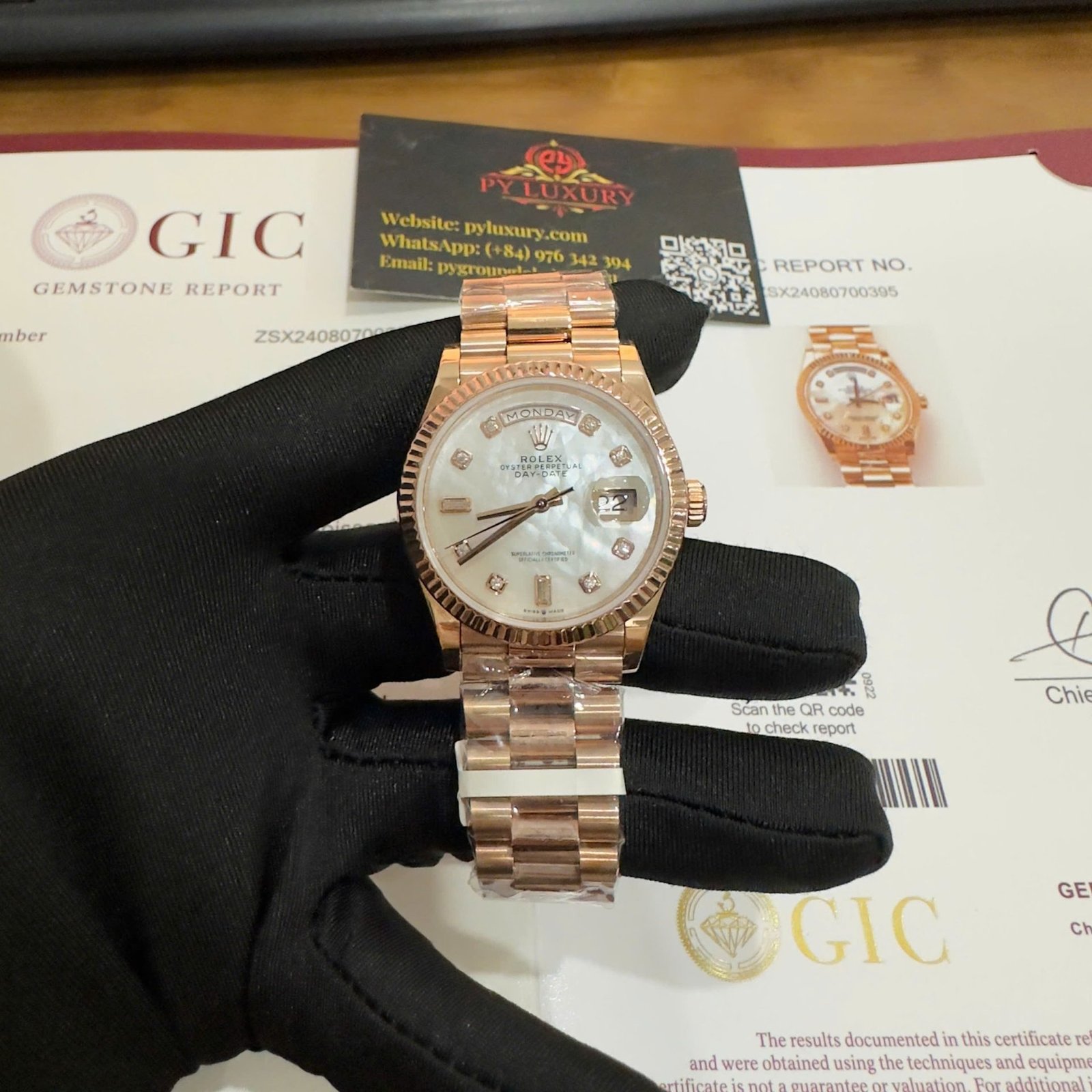 Rolex Day-Date 128235 18K Rose Gold Wrapped Custom Natural MOP Dial Moissanite Numerals Best Replica 36mm - 图片 5