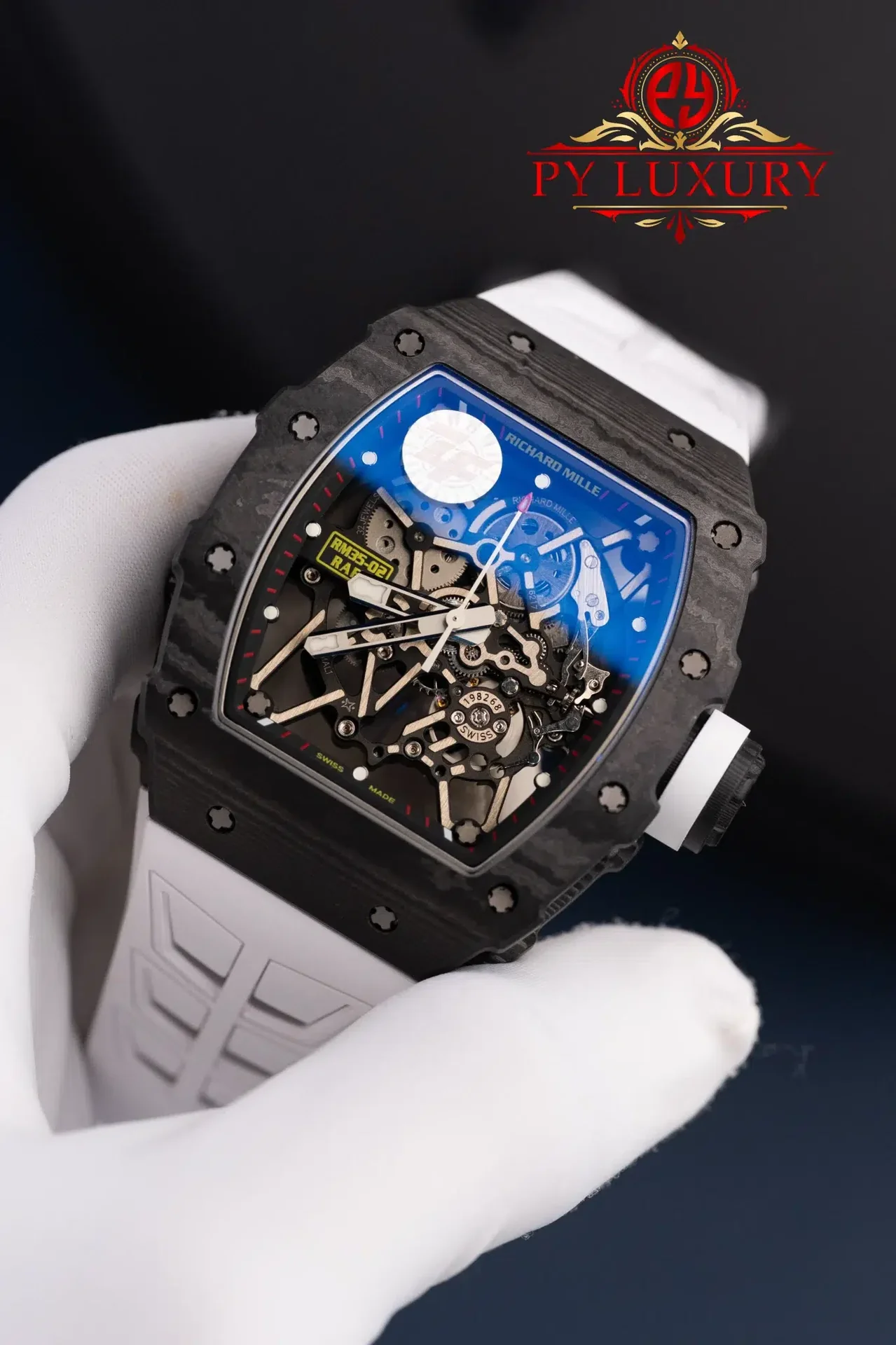 Richard Mille RM35-02 Rafael Nadal Black Carbon TPT White Rubber Band Super Clone V7 ZF 49.94mm x 44.5mm - 图片 3