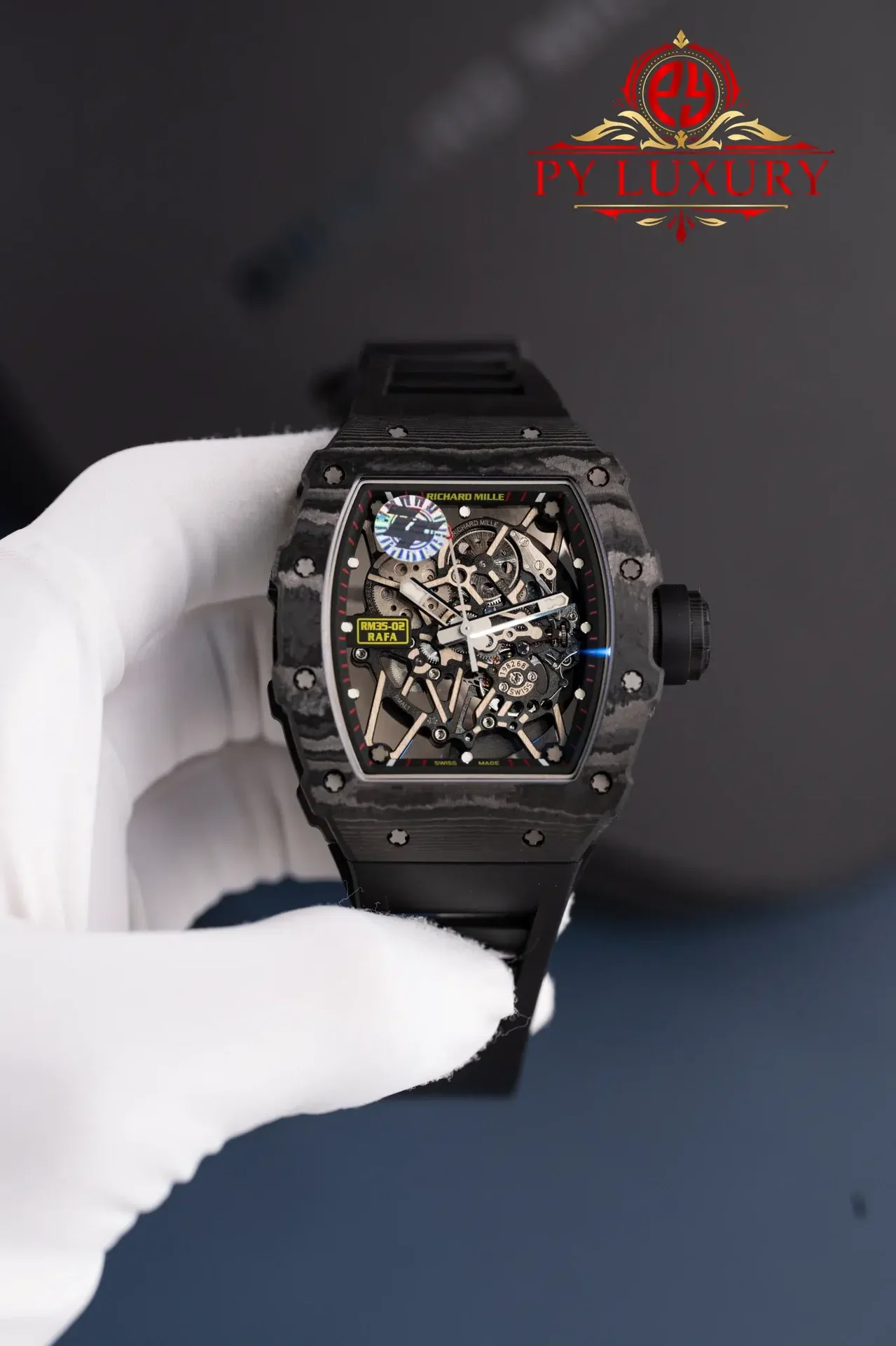 Richard Mille RM35-02 Rafael Nadal Black Carbon TPT Black Rubber Band Super Clone V7 ZF 49.94mm x 44.5mm