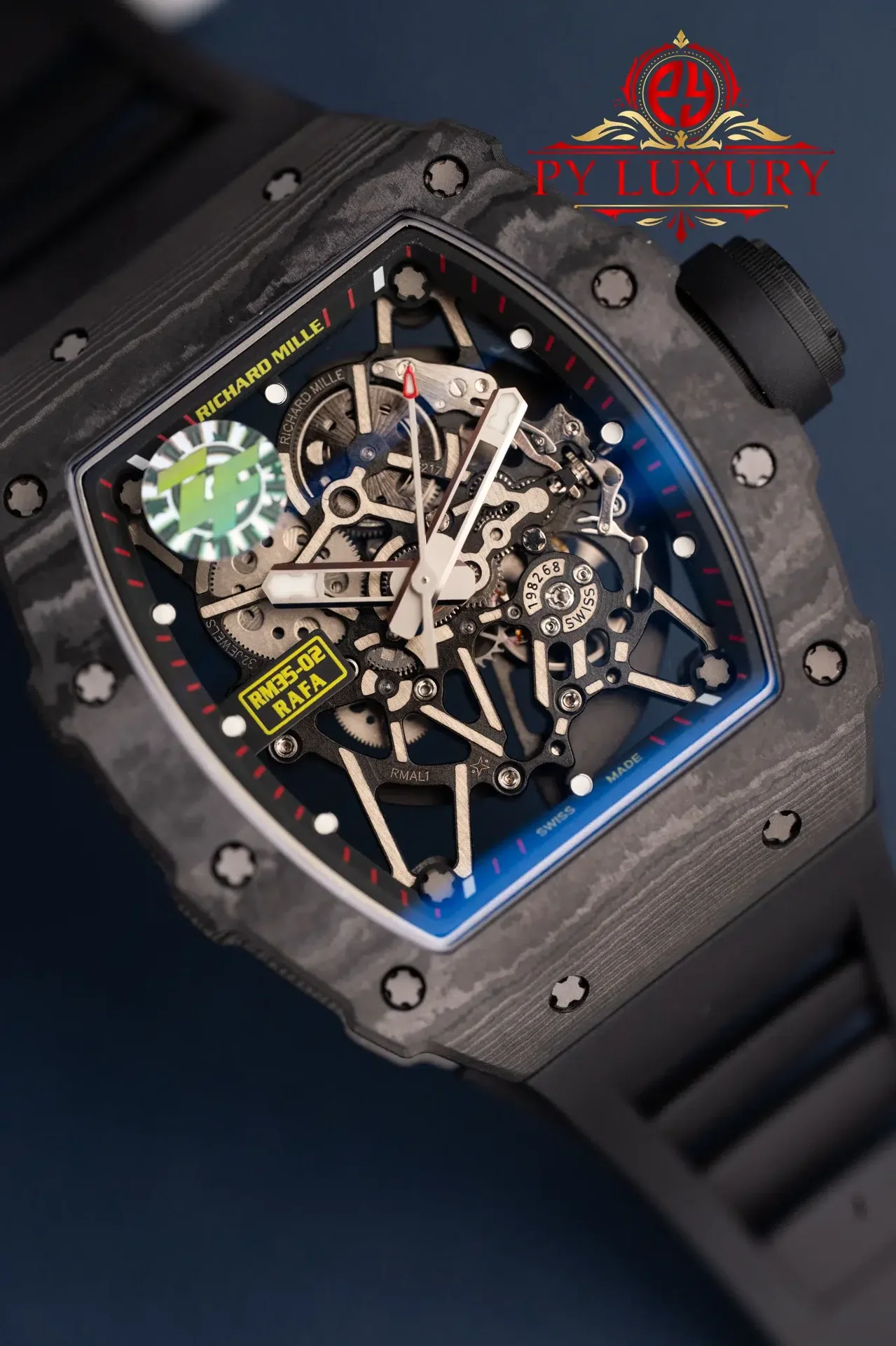 Richard Mille RM35-02 Rafael Nadal Black Carbon TPT Black Rubber Band Super Clone V7 ZF 49.94mm x 44.5mm - 图片 2
