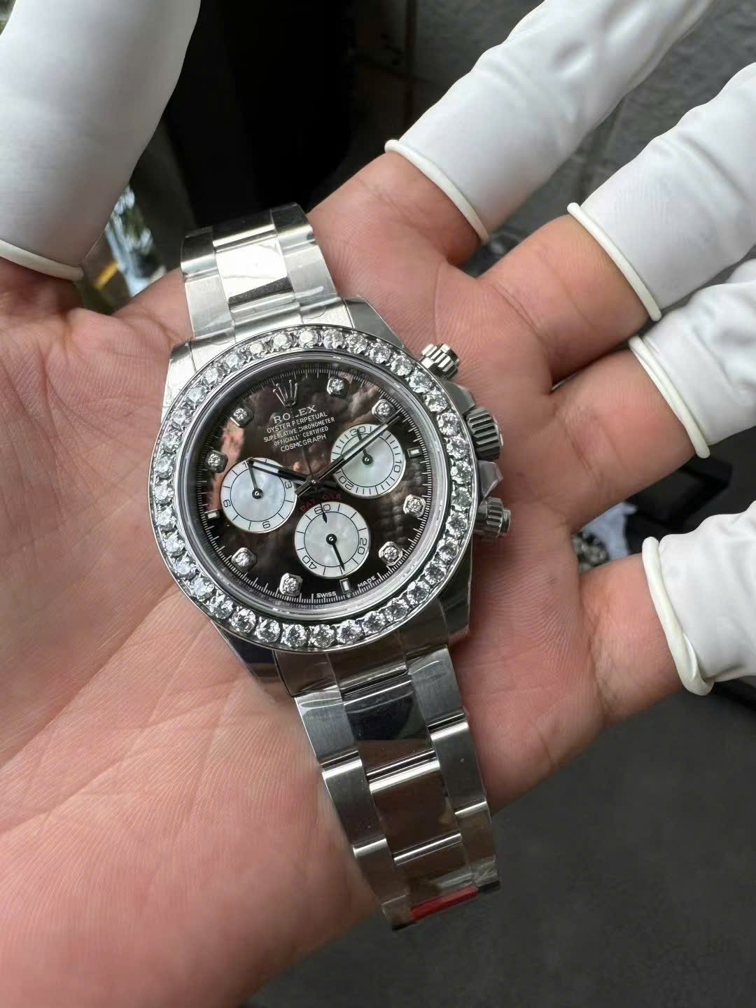 Rolex Daytona 126579RBR Custom Natural MOP Dial Moissanite Numerals Moissanite Bezel 1:1 Best Replica 40mm - 图片 5