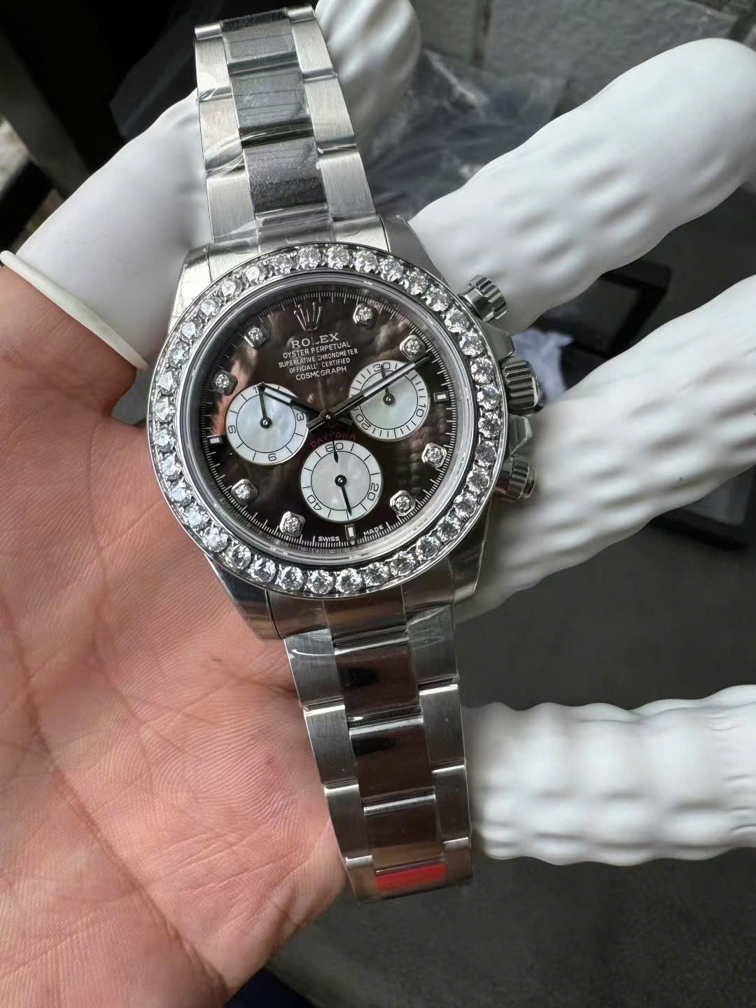 Rolex Daytona 126579RBR Custom Natural MOP Dial Moissanite Numerals Moissanite Bezel 1:1 Best Replica 40mm - 图片 7