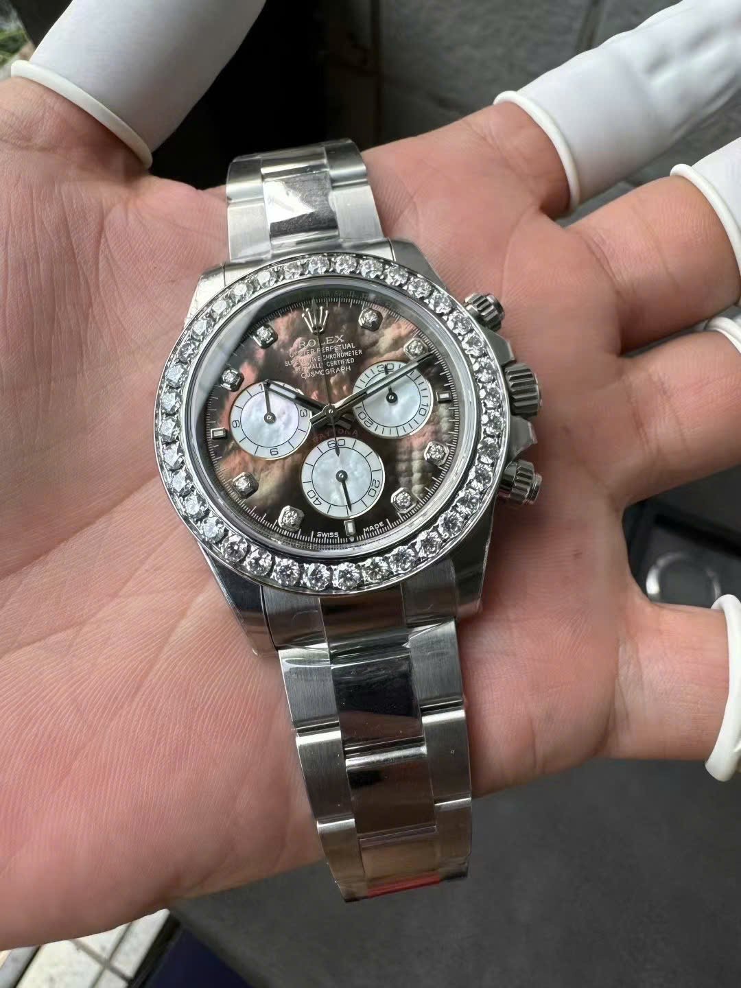 Rolex Daytona 126579RBR Custom Natural MOP Dial Moissanite Numerals Moissanite Bezel 1:1 Best Replica 40mm - 图片 8