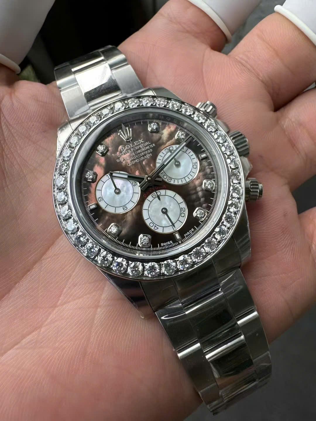 Rolex Daytona 126579RBR Custom Natural MOP Dial Moissanite Numerals Moissanite Bezel 1:1 Best Replica 40mm - 图片 9