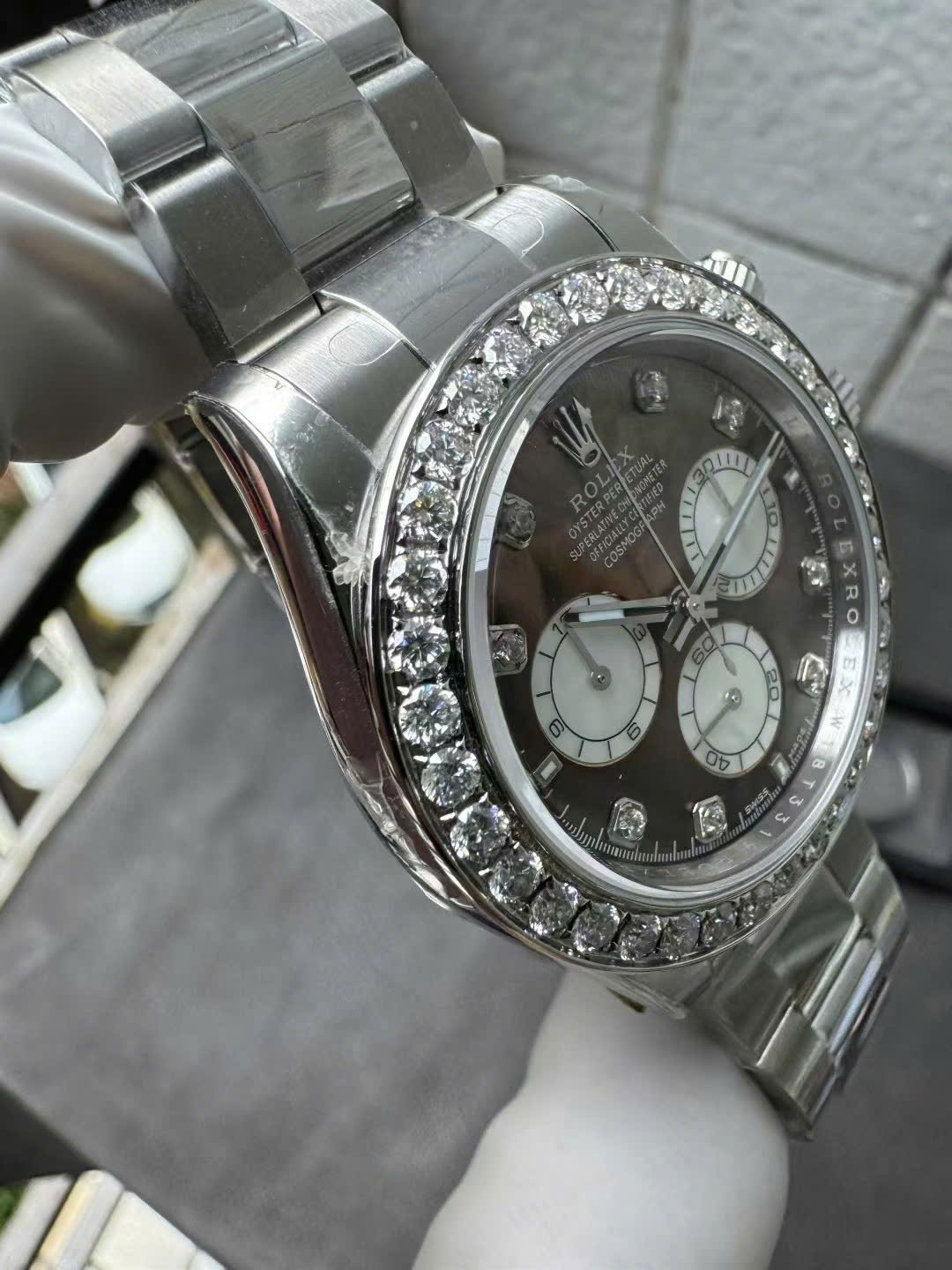 Rolex Daytona 126579RBR Custom Natural MOP Dial Moissanite Numerals Moissanite Bezel 1:1 Best Replica 40mm - 图片 11