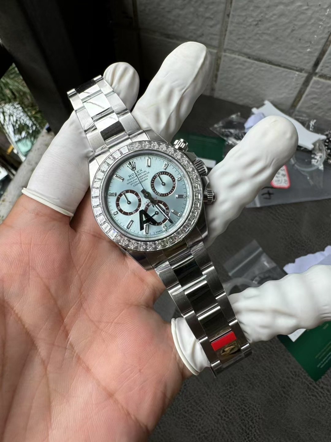 Rolex Daytona 126506 Ice-blue Baguette Dial Custom Baguette Moissanite Bezel 1:1 Best Replica 40mm