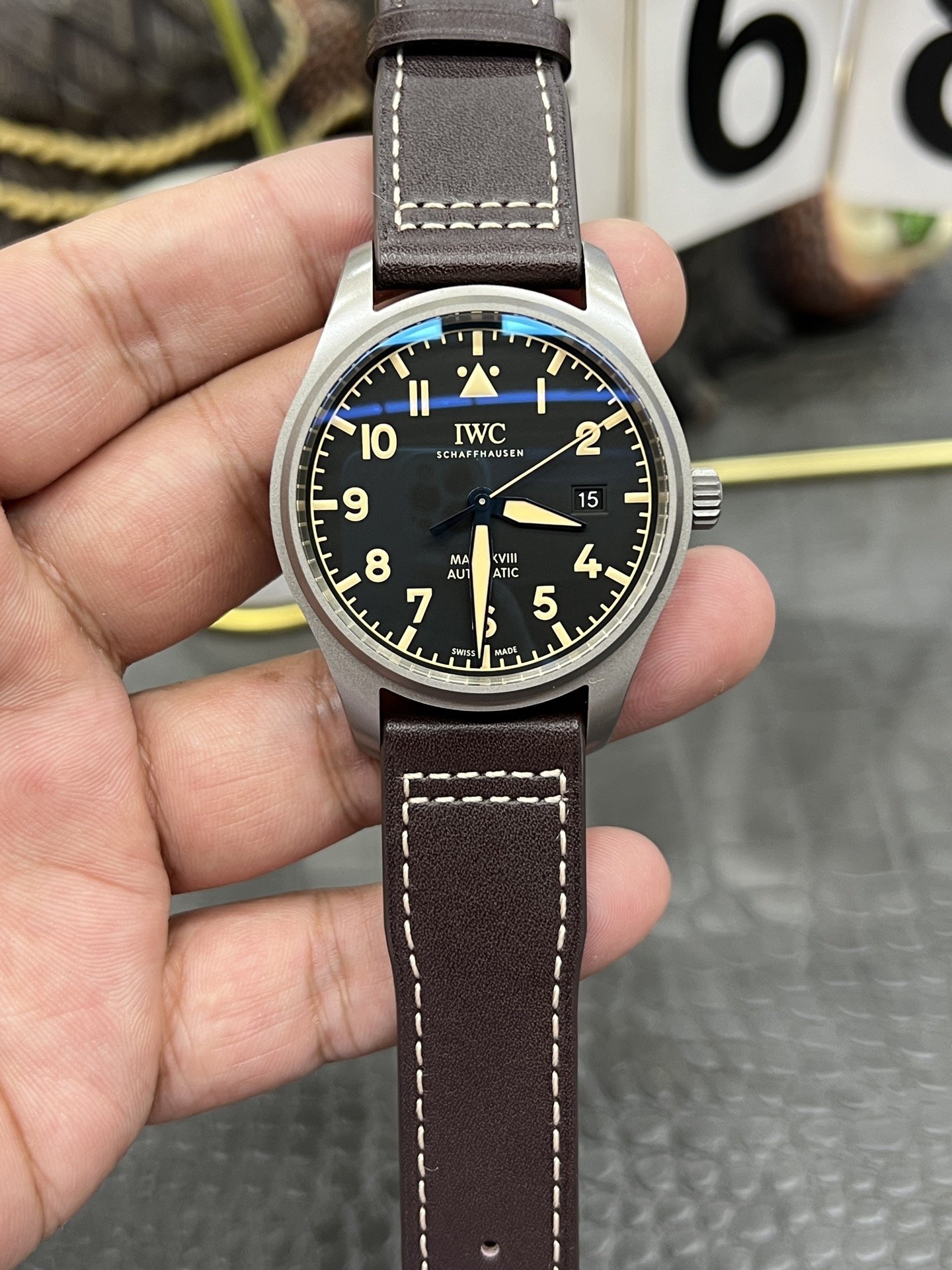 IWC Pilot’s Watch Mark XVIII Heritage IW3270-06 Titanium Black Dial Brown Leather Band Best Replica 40mm