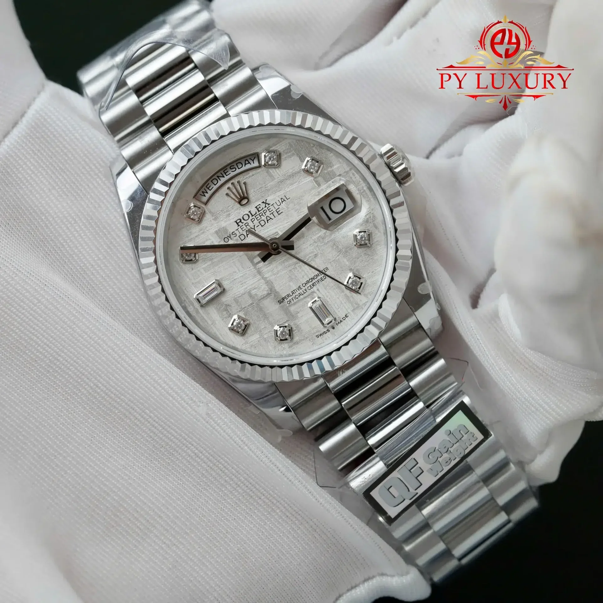 Rolex Day-Date 128239 Custom Natural Meteorite Dial Moissanite Numerals Gain Weight 1:1 Best Replica QF 36mm - 图片 2