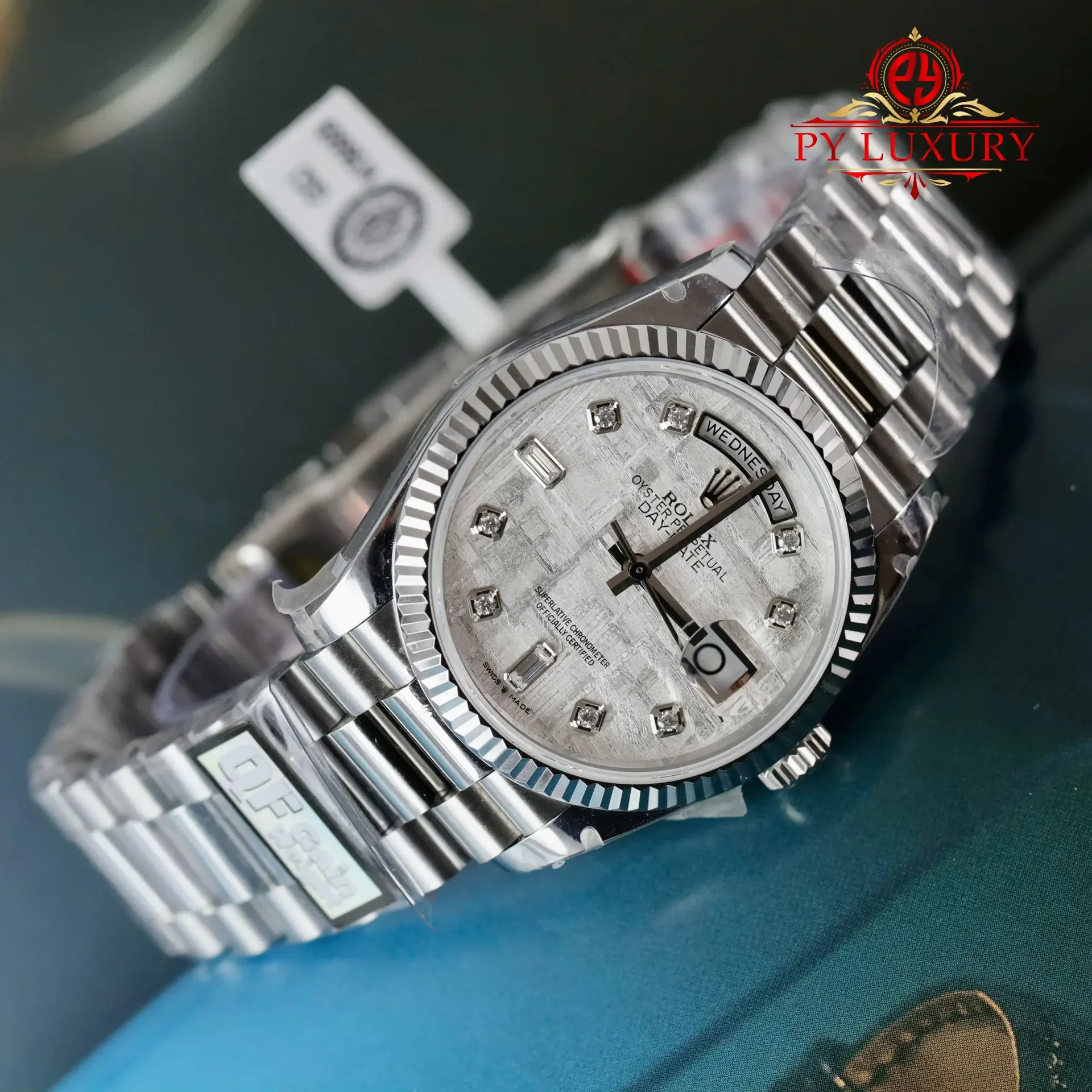 Rolex Day-Date 128239 Custom Natural Meteorite Dial Moissanite Numerals Gain Weight 1:1 Best Replica QF 36mm - 图片 3