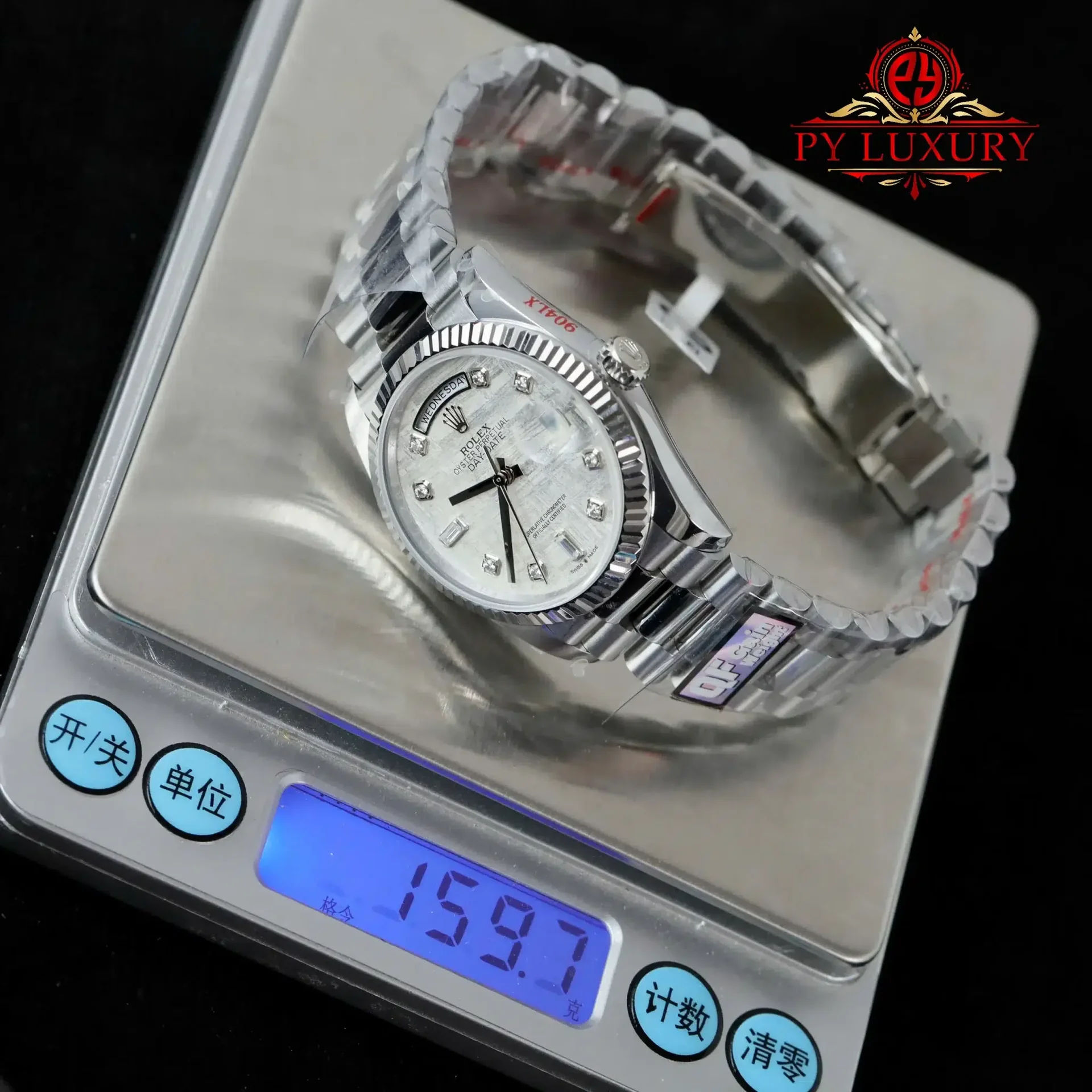 Rolex Day-Date 128239 Custom Natural Meteorite Dial Moissanite Numerals Gain Weight 1:1 Best Replica QF 36mm - 图片 4