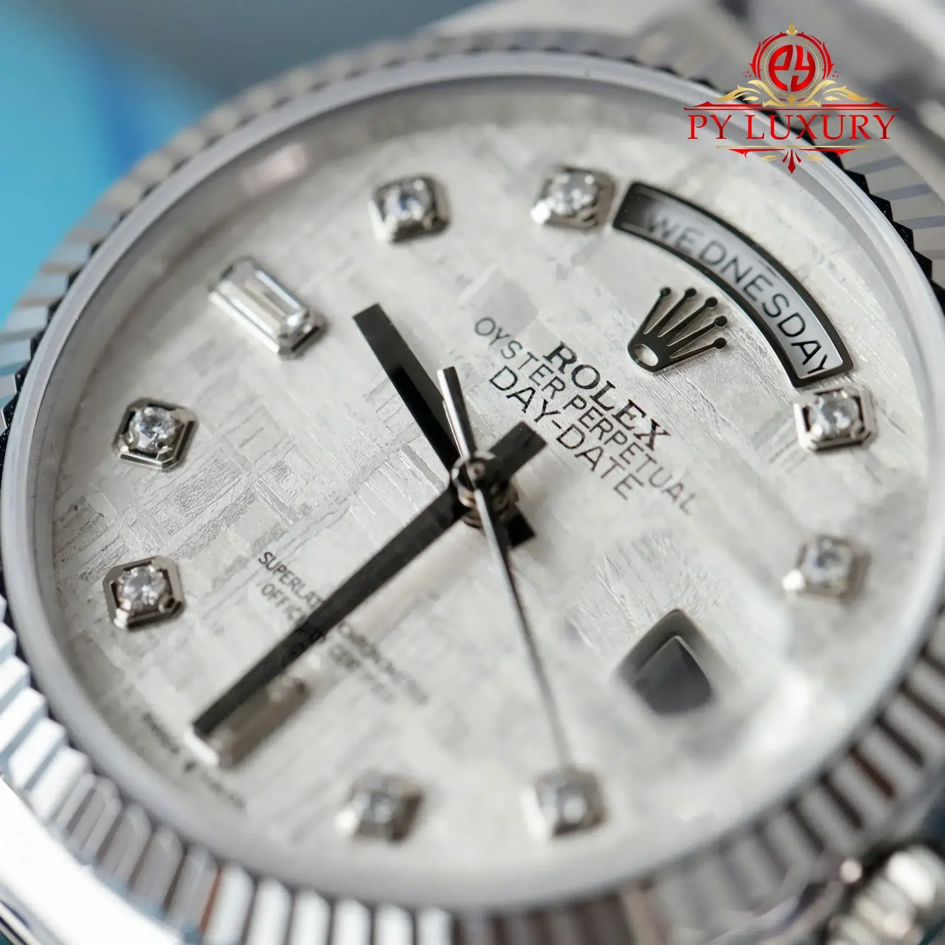 Rolex Day-Date 128239 Custom Natural Meteorite Dial Moissanite Numerals Gain Weight 1:1 Best Replica QF 36mm - 图片 5