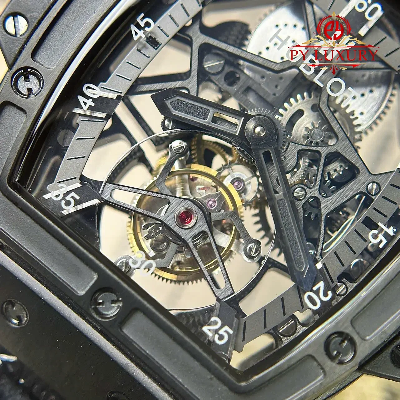 Hublot Spirit of Big Bang Tourbillon Skeleton Dial Black Ceramic Best Replica 45mm - 图片 5